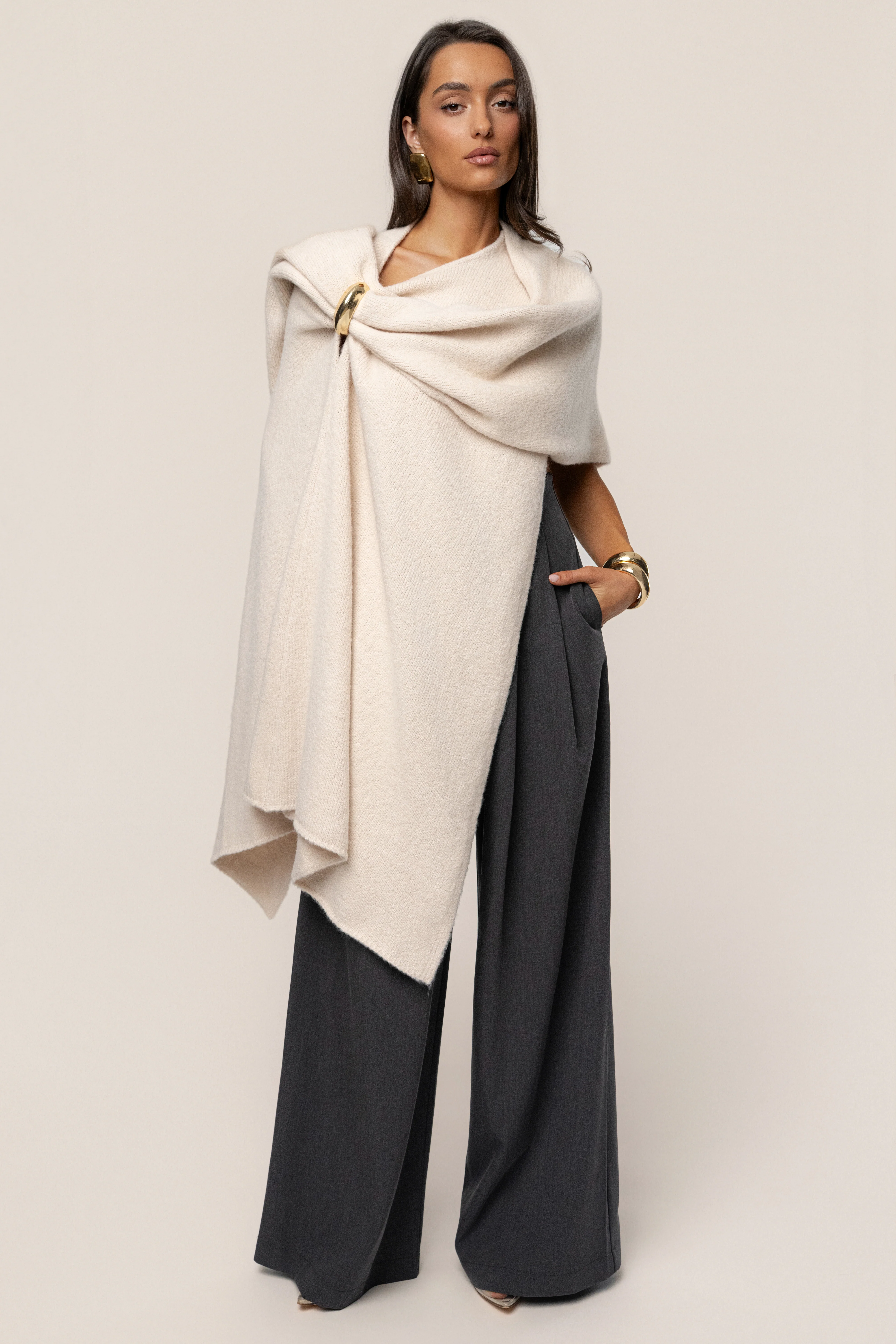Ivory Radiance Knit Shawl - Image 3