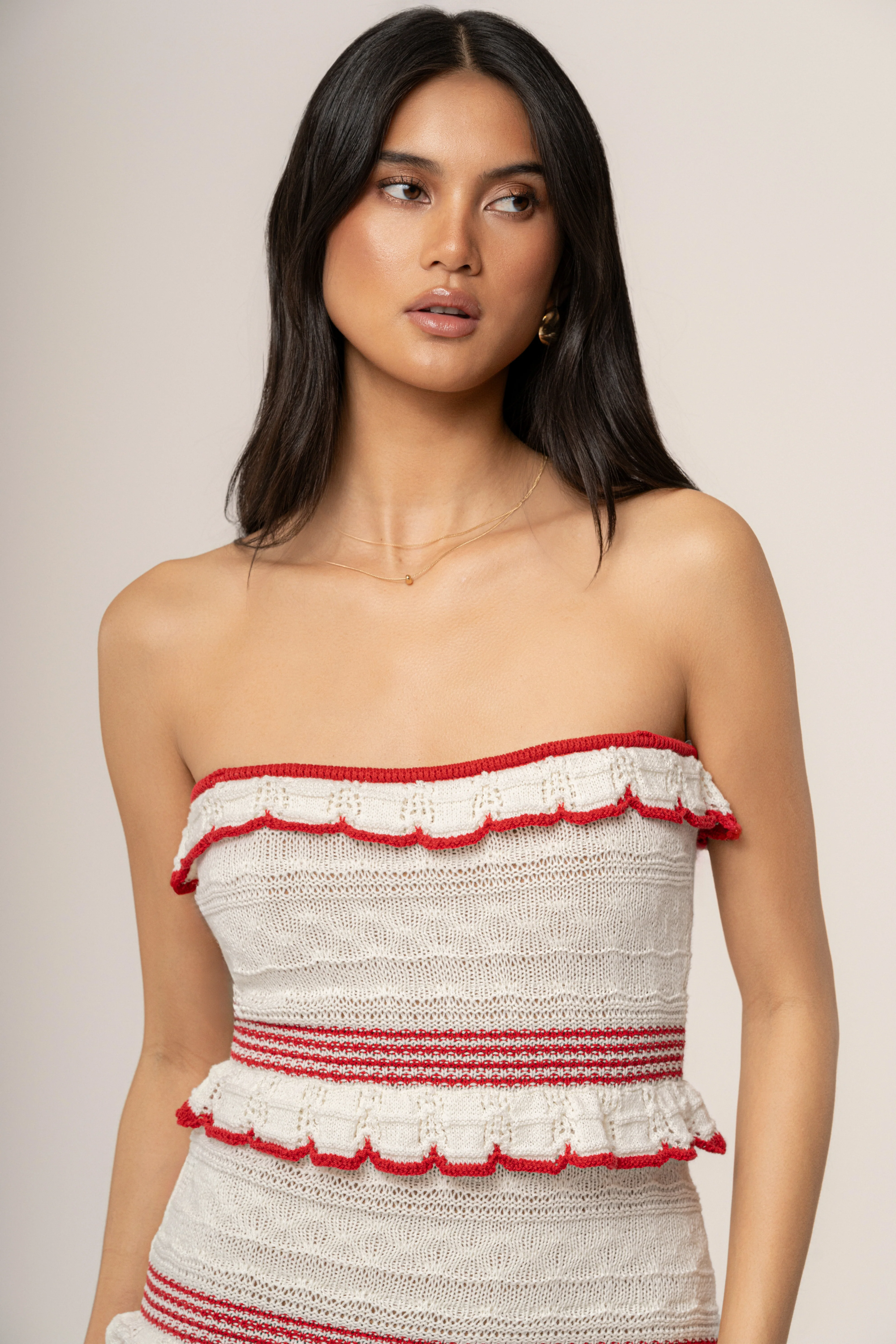 Ivory/Red Bella Vista Ruffle Maxi Dress - Image 3