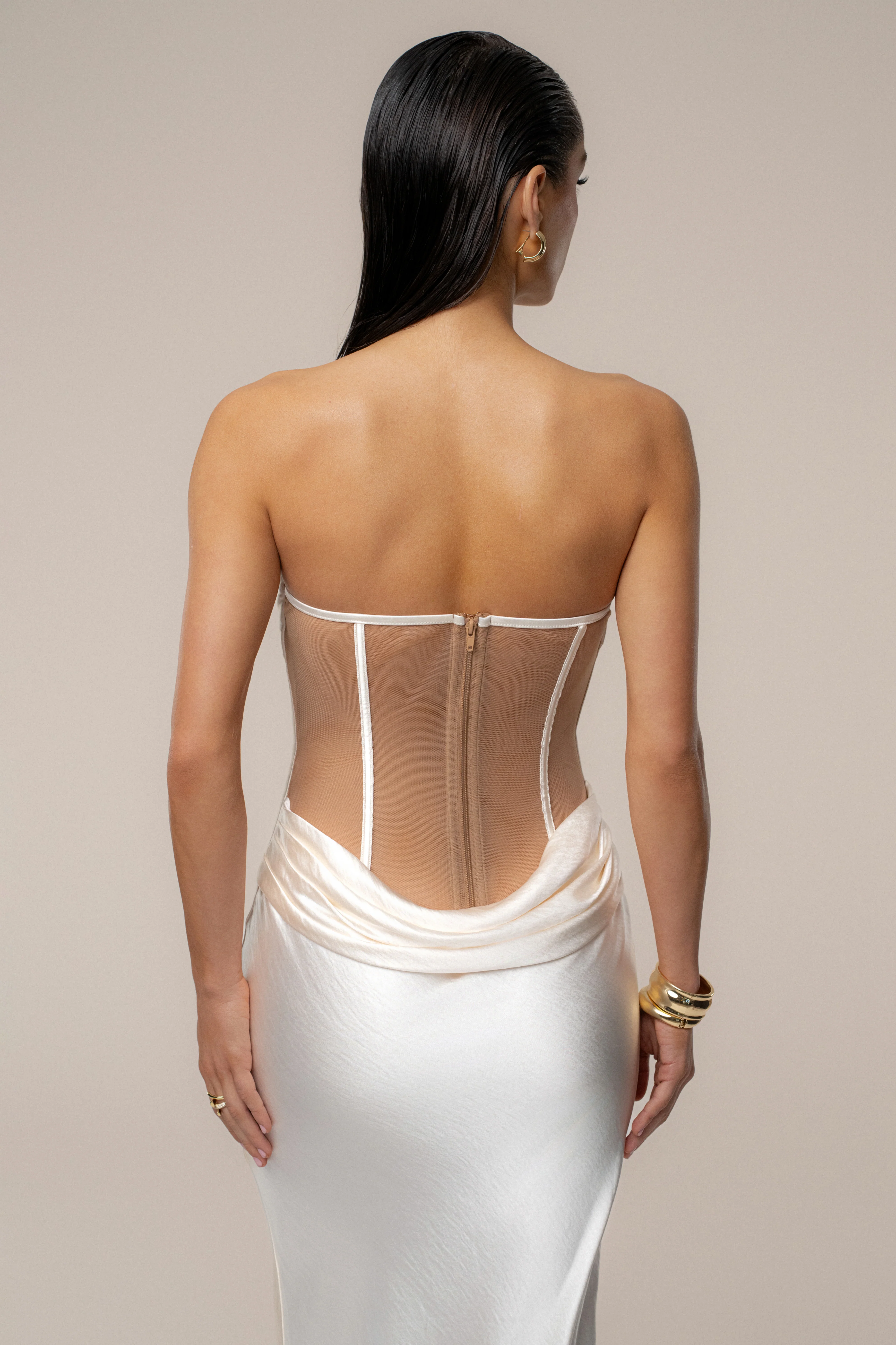 Ivory Regal Rising Satin Maxi Dress - Image 10