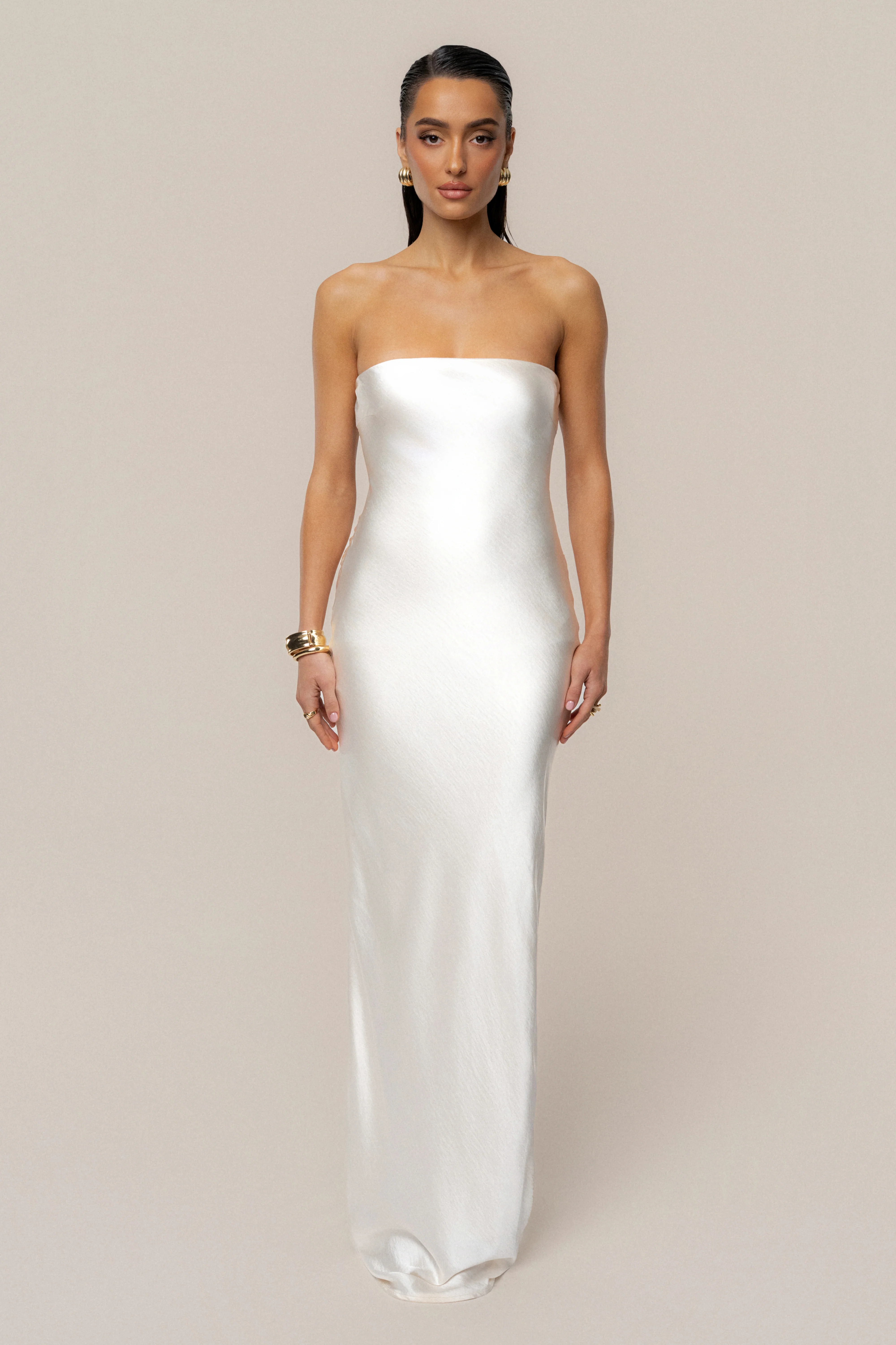 Ivory Regal Rising Satin Maxi Dress - Image 4