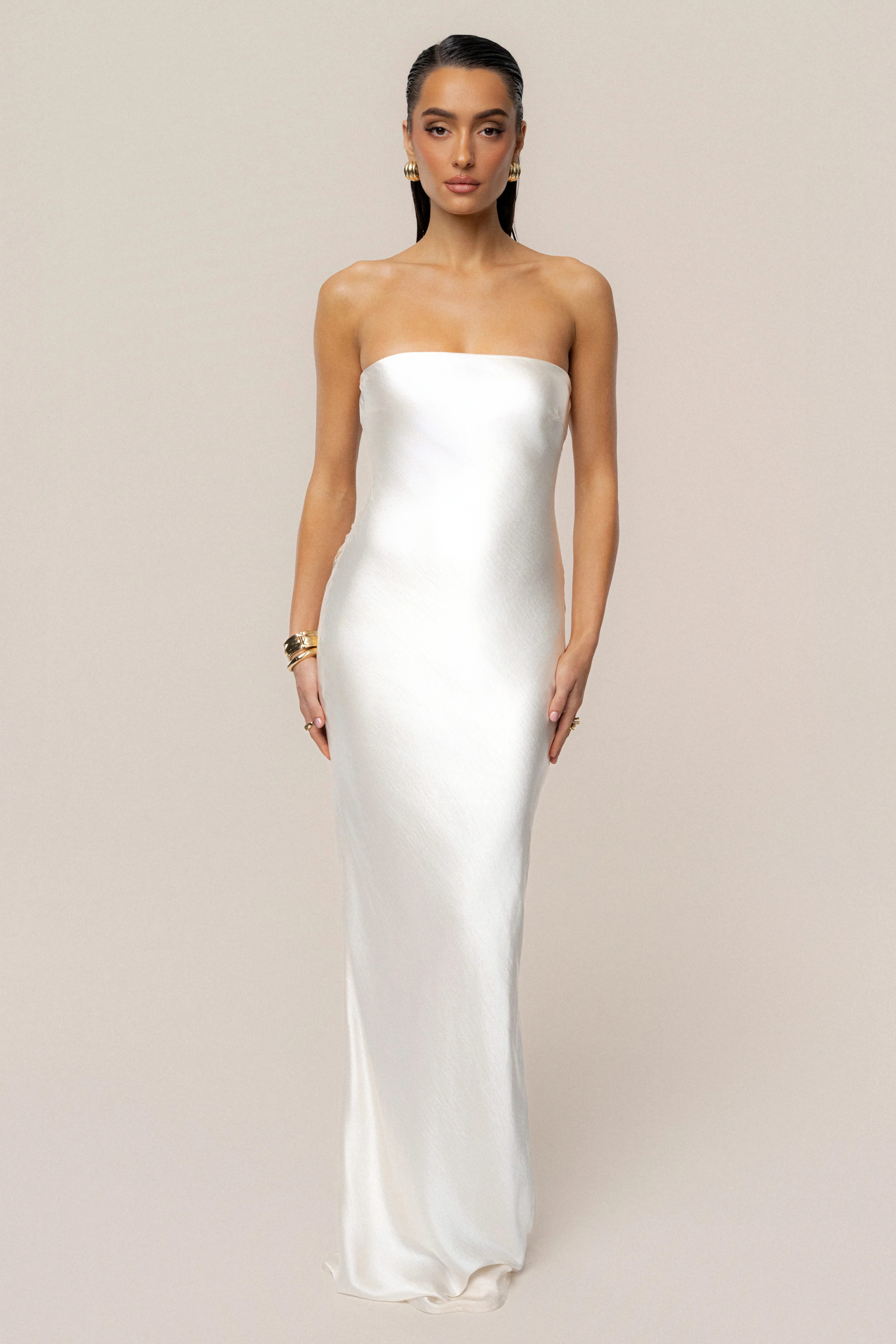 Ivory Regal Rising Satin Maxi Dress - Image 5