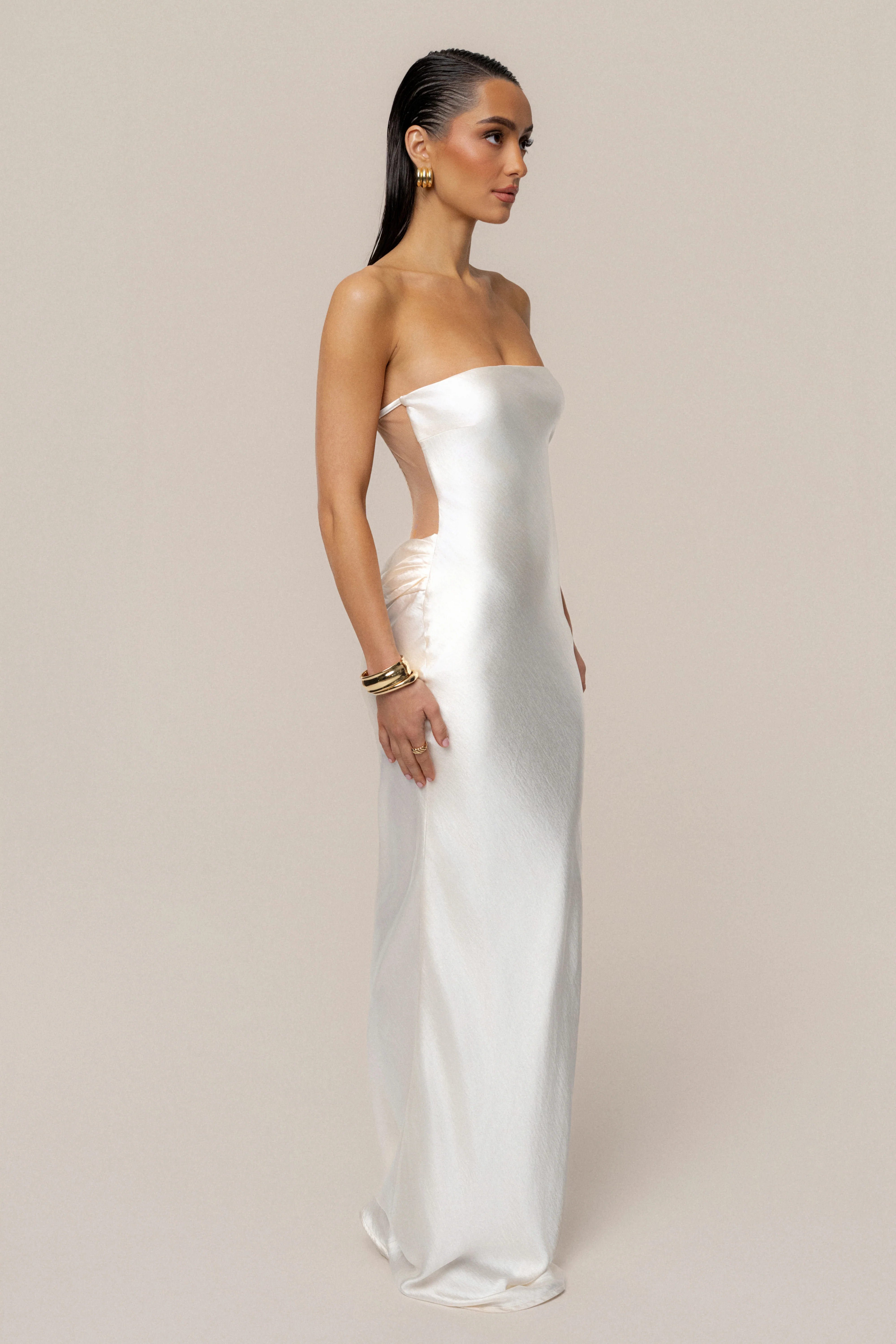 Ivory Regal Rising Satin Maxi Dress - Image 8