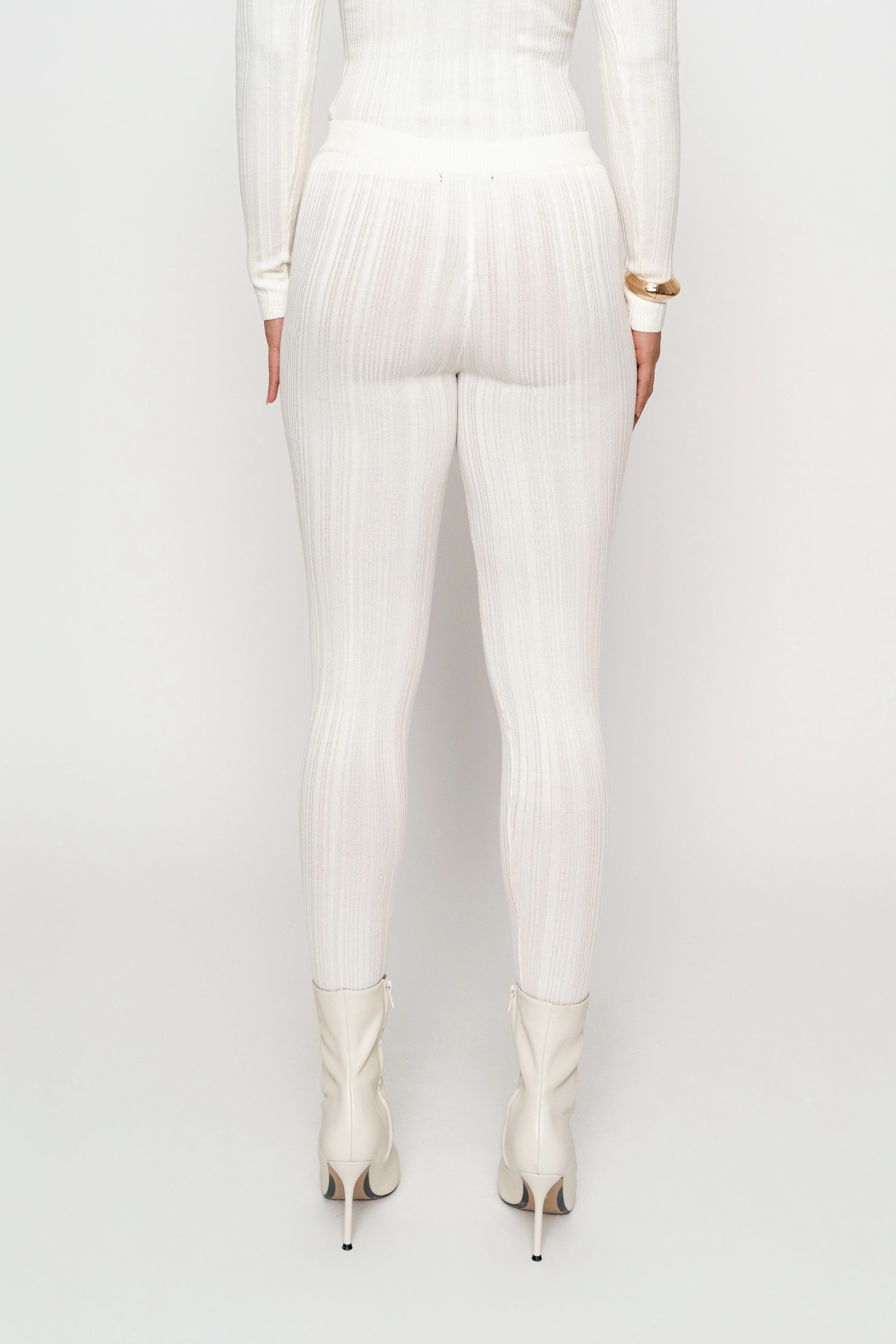 Ivory Ribbed High Waist Leggings - Image 4