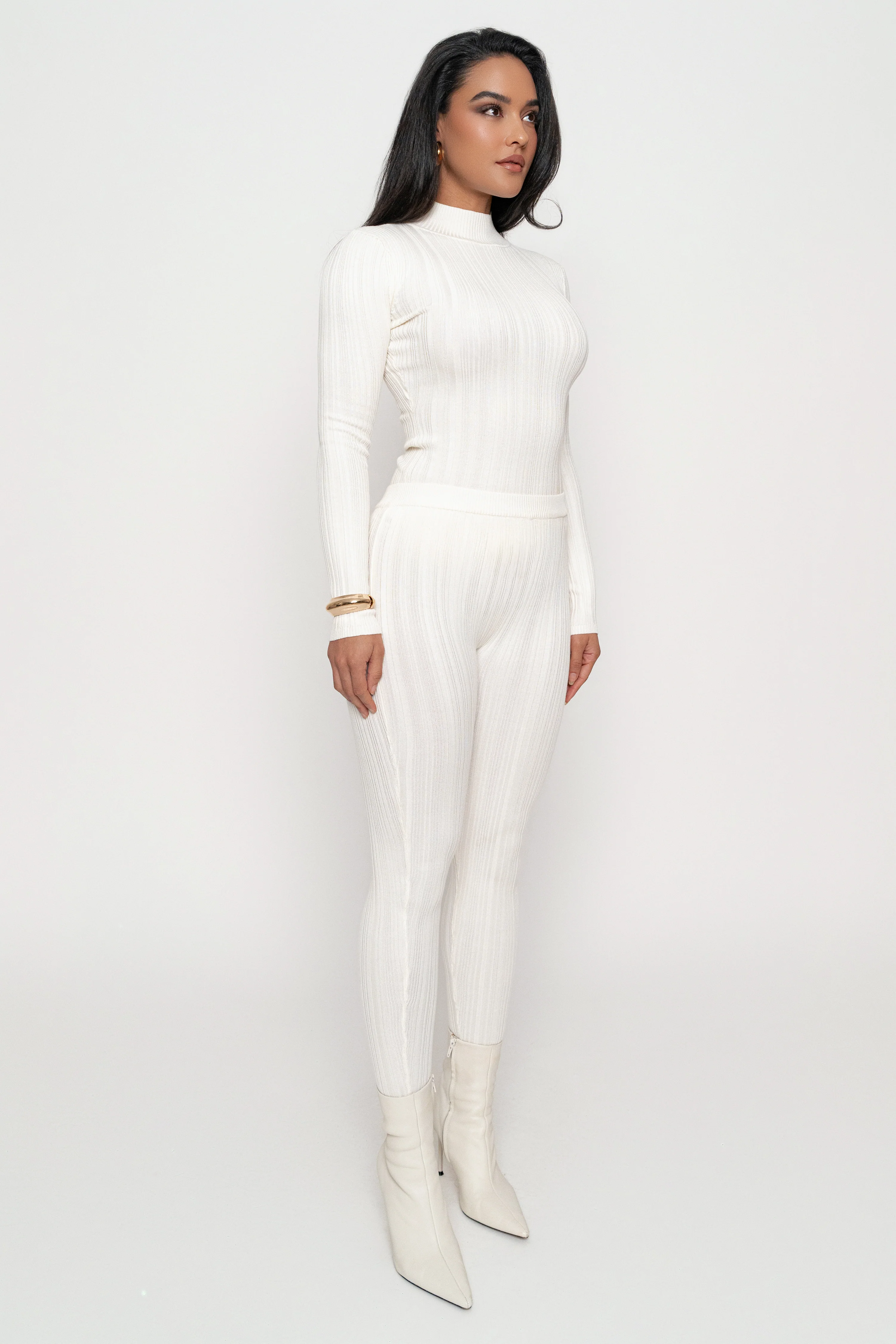 Ivory Ribbed High Waist Leggings - Image 6