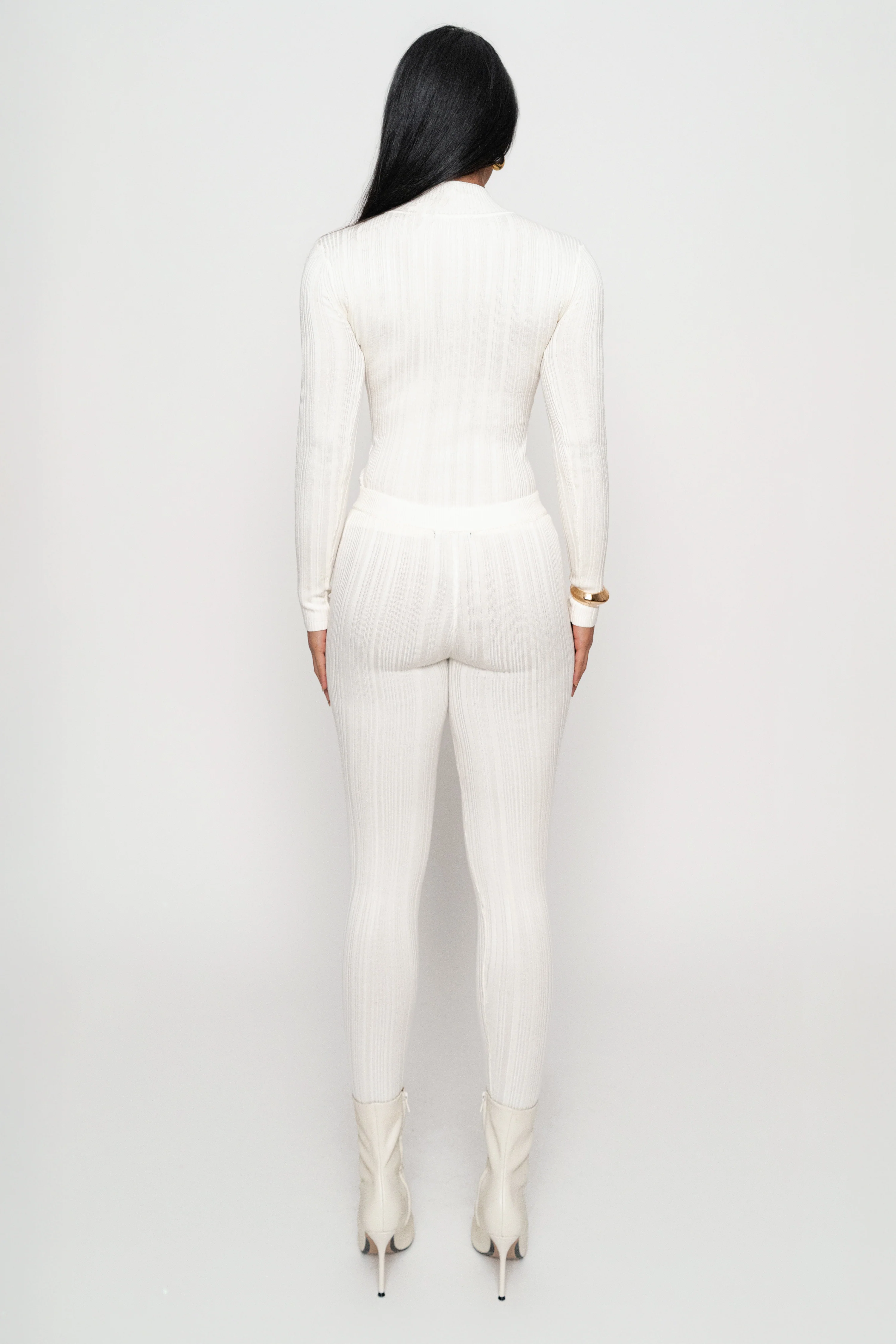 Ivory Ribbed High Waist Leggings - Image 8