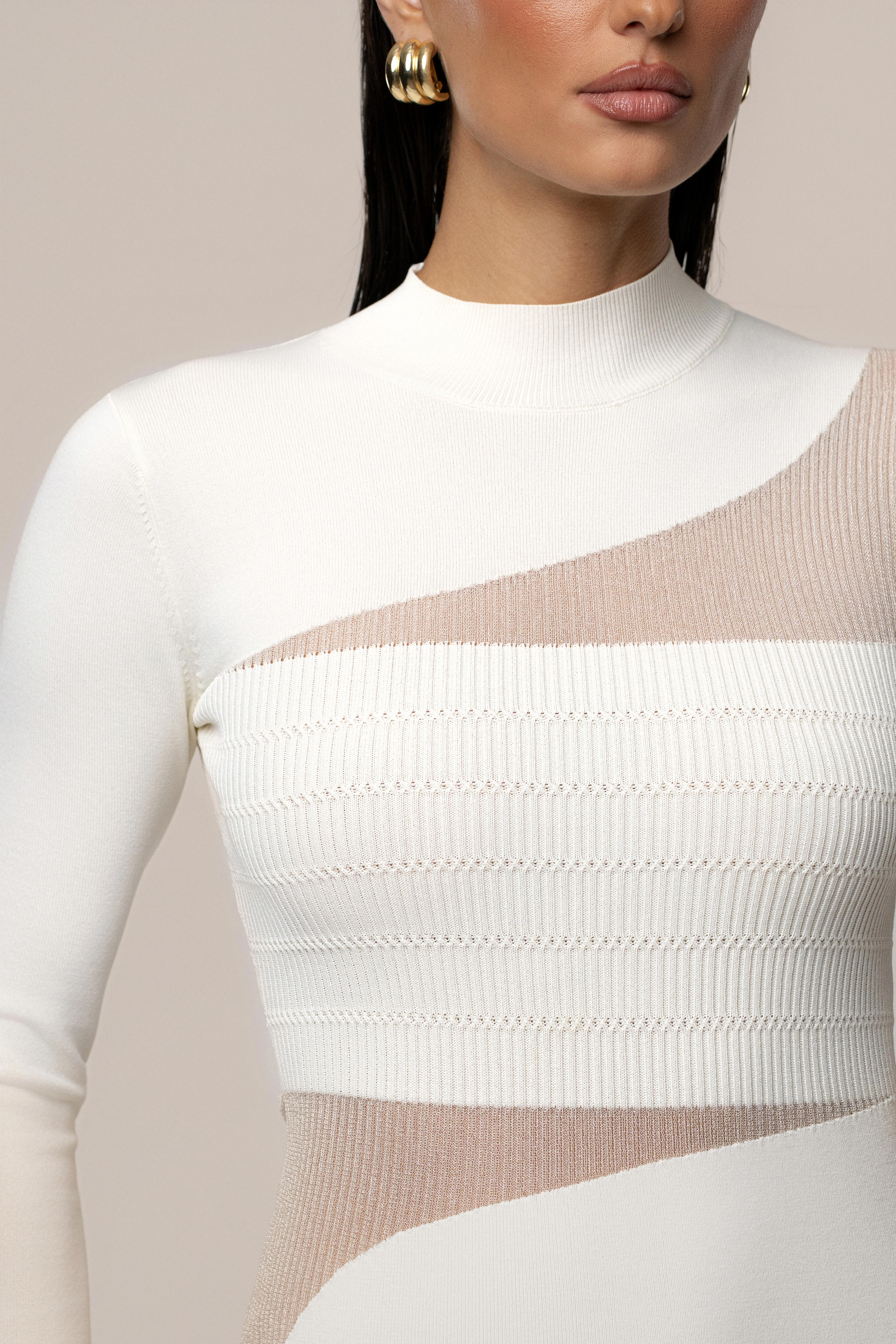 Ivory Sheer Knit Mock Neck Dress - Image 4