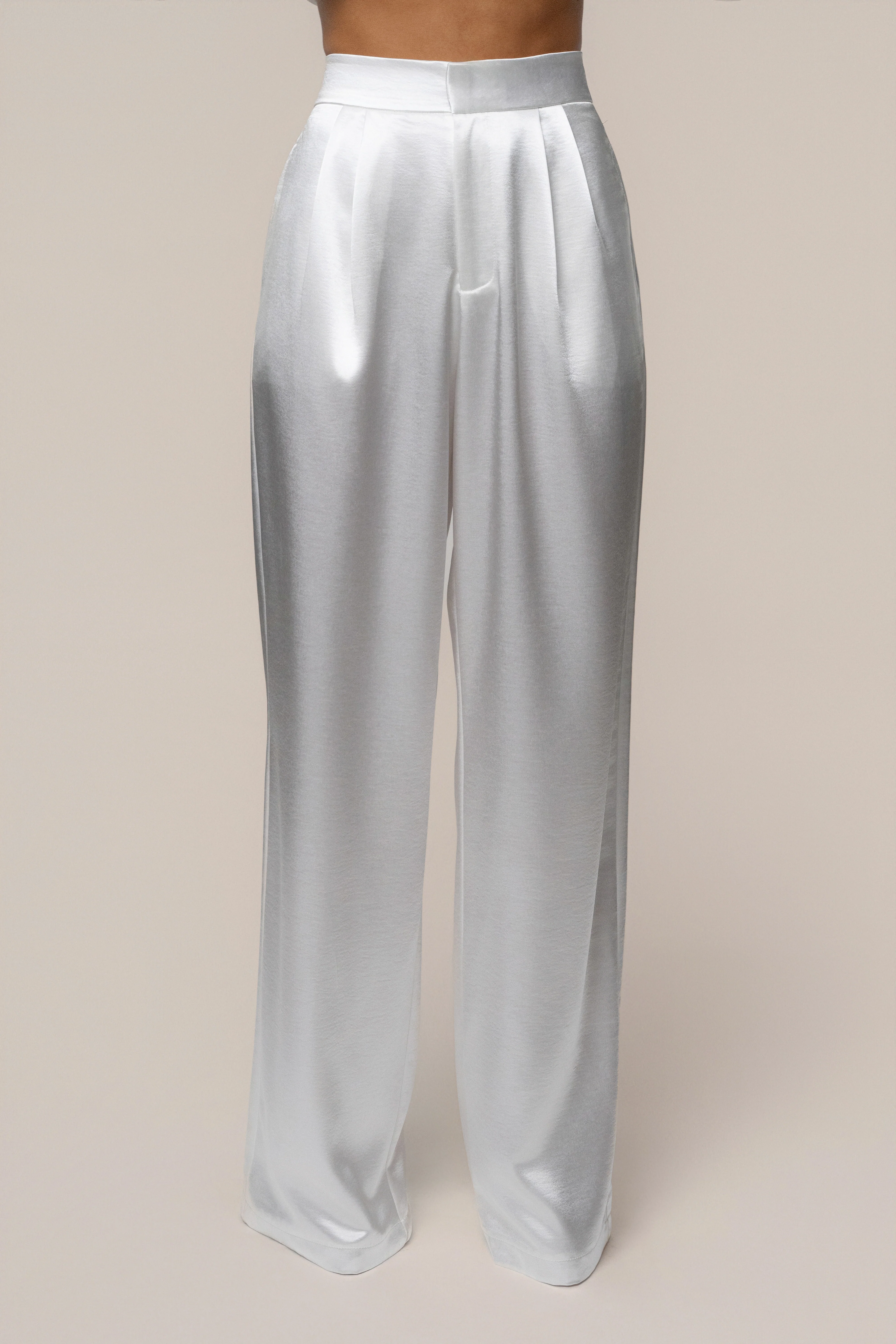 White Signature Satin Trousers - Image 2