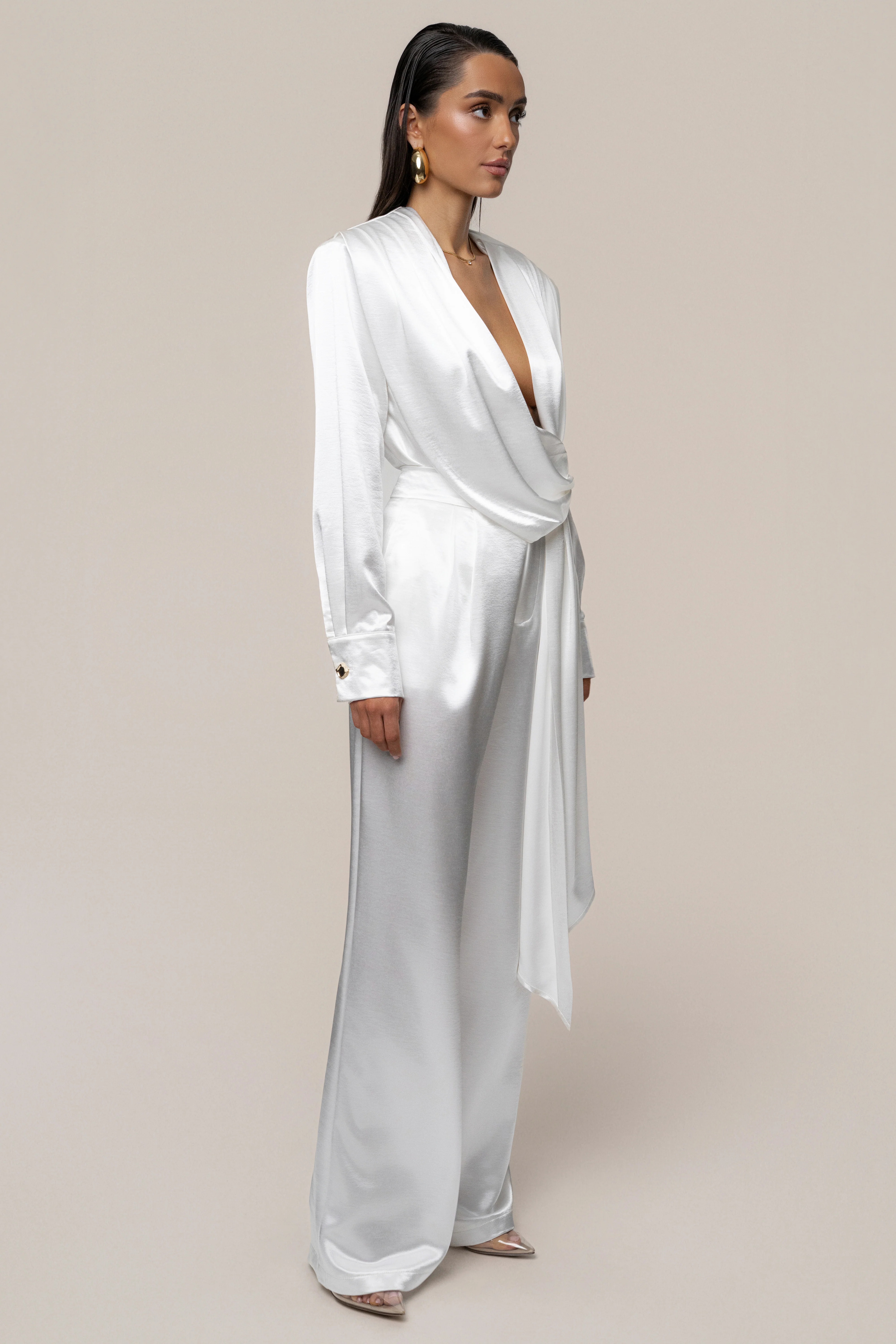 White Signature Satin Trousers - Image 4