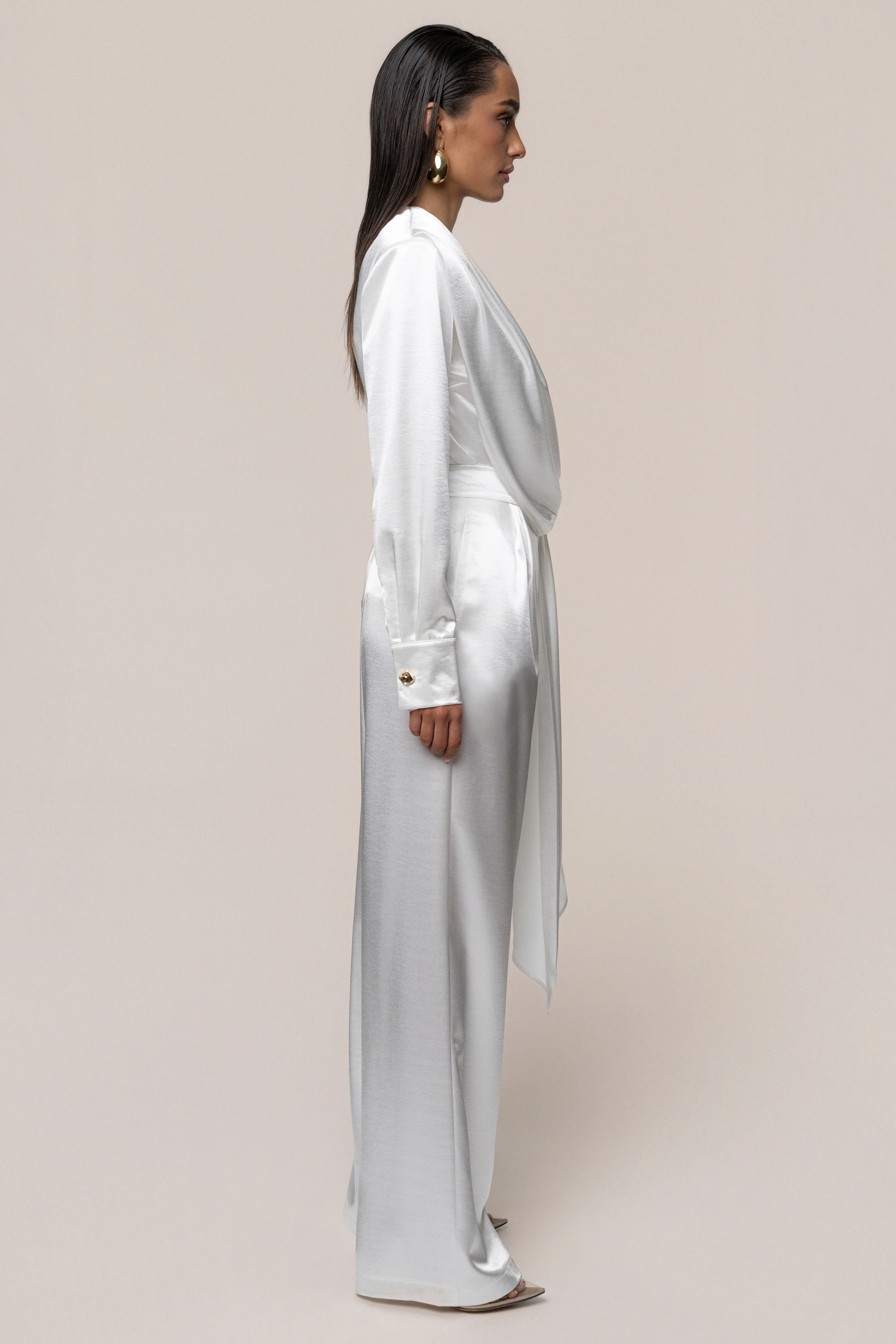 White Signature Satin Trousers - Image 5