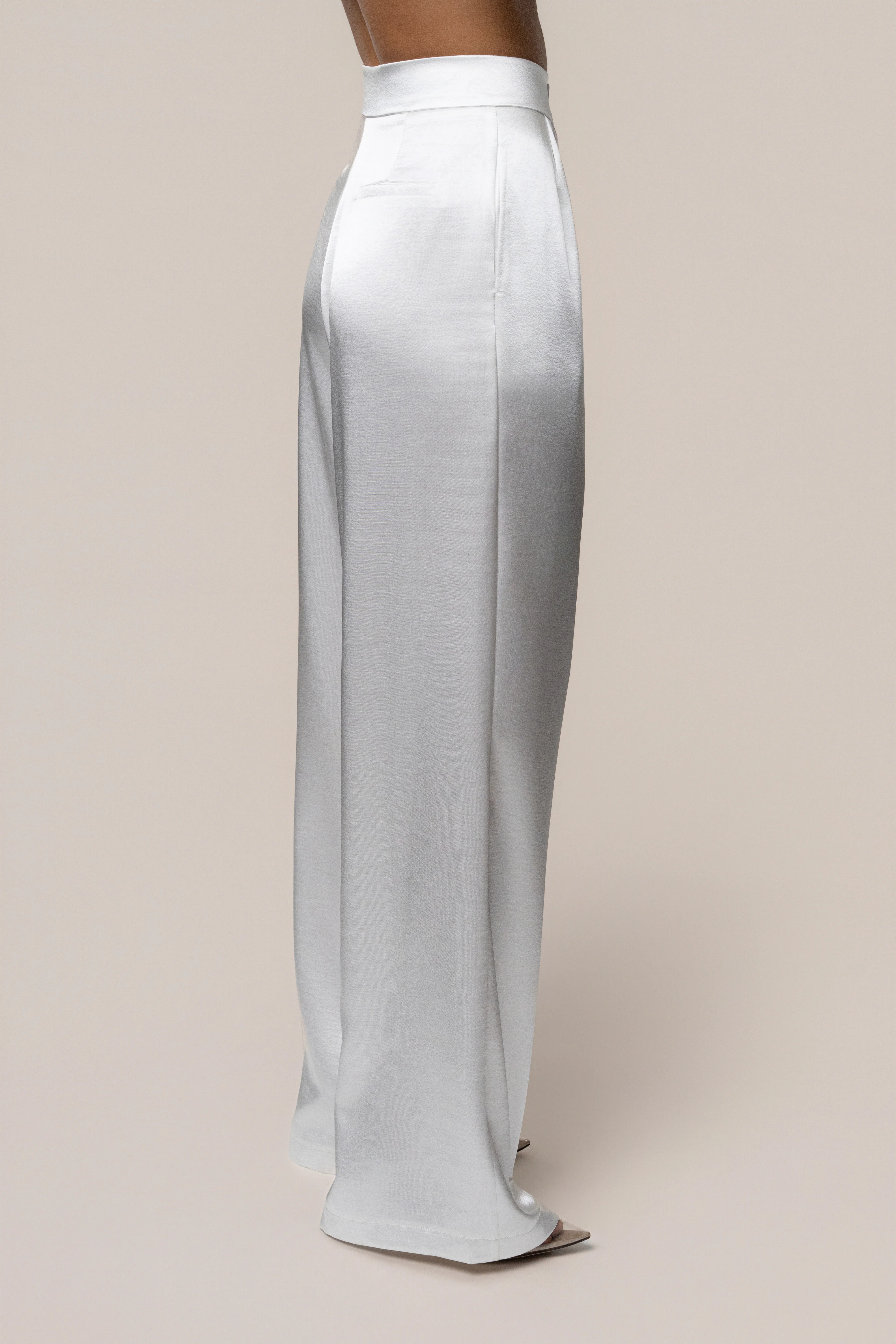 White Signature Satin Trousers - Image 6