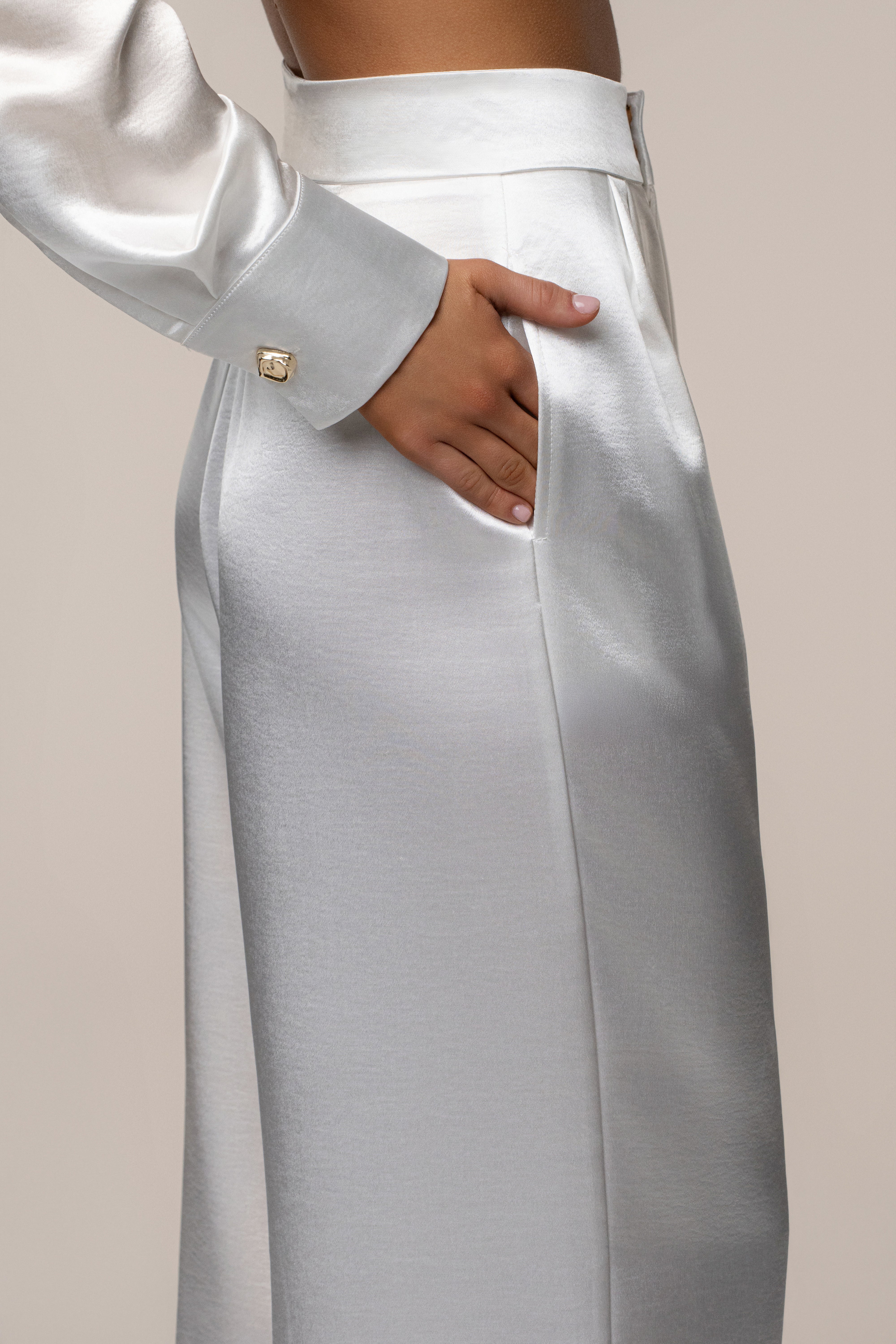 White Signature Satin Trousers - Image 7