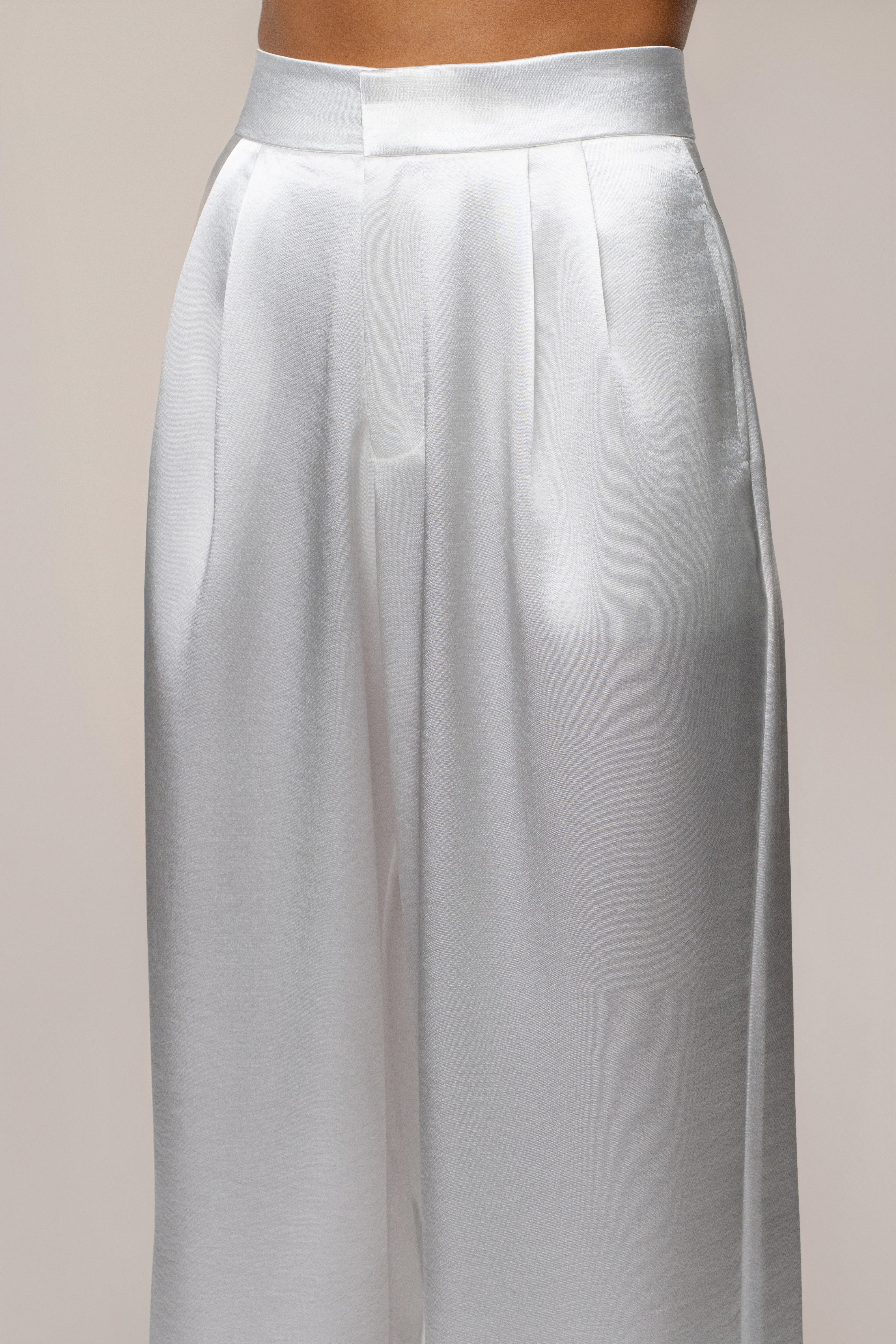 White Signature Satin Trousers - Image 8