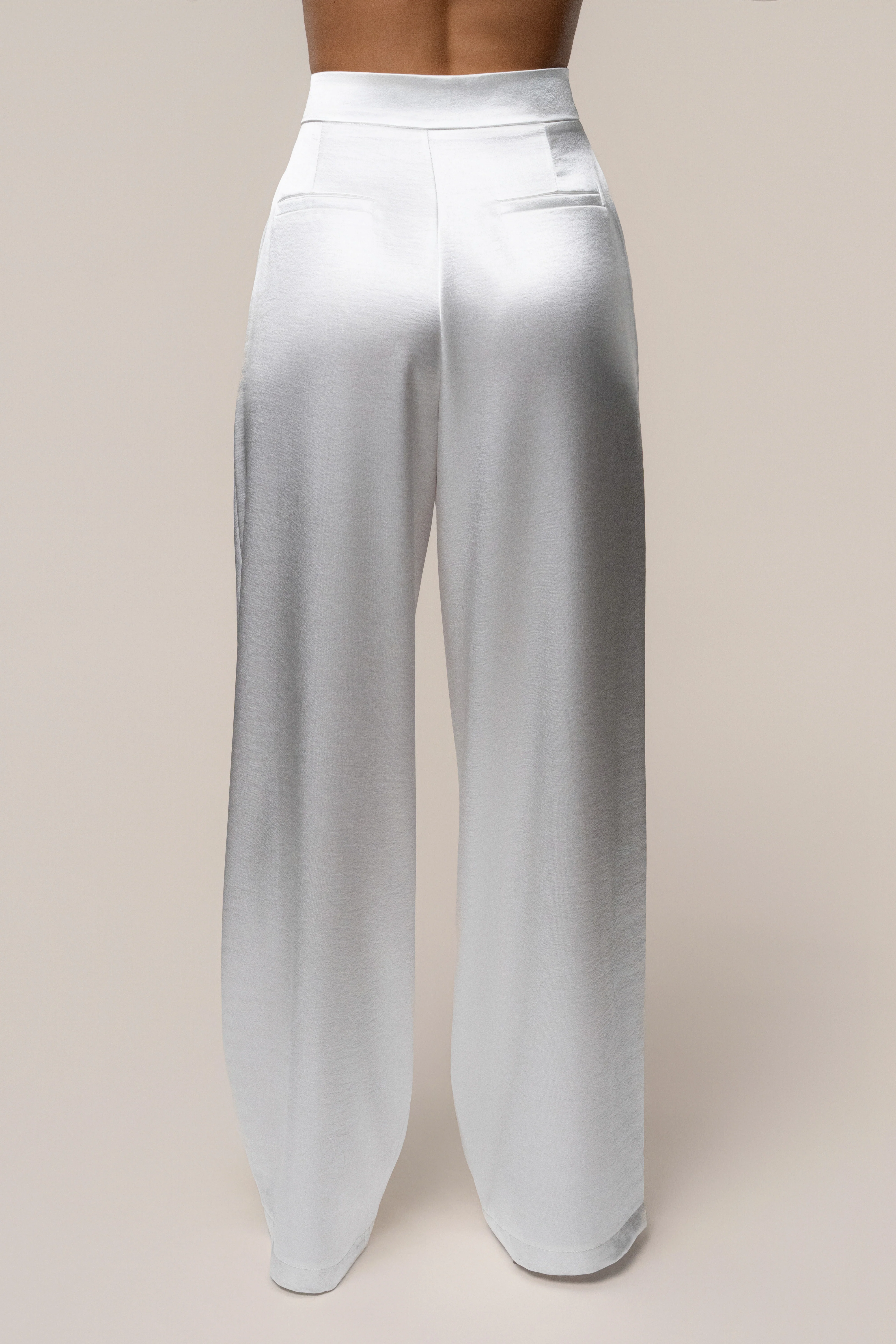 White Signature Satin Trousers - Image 9