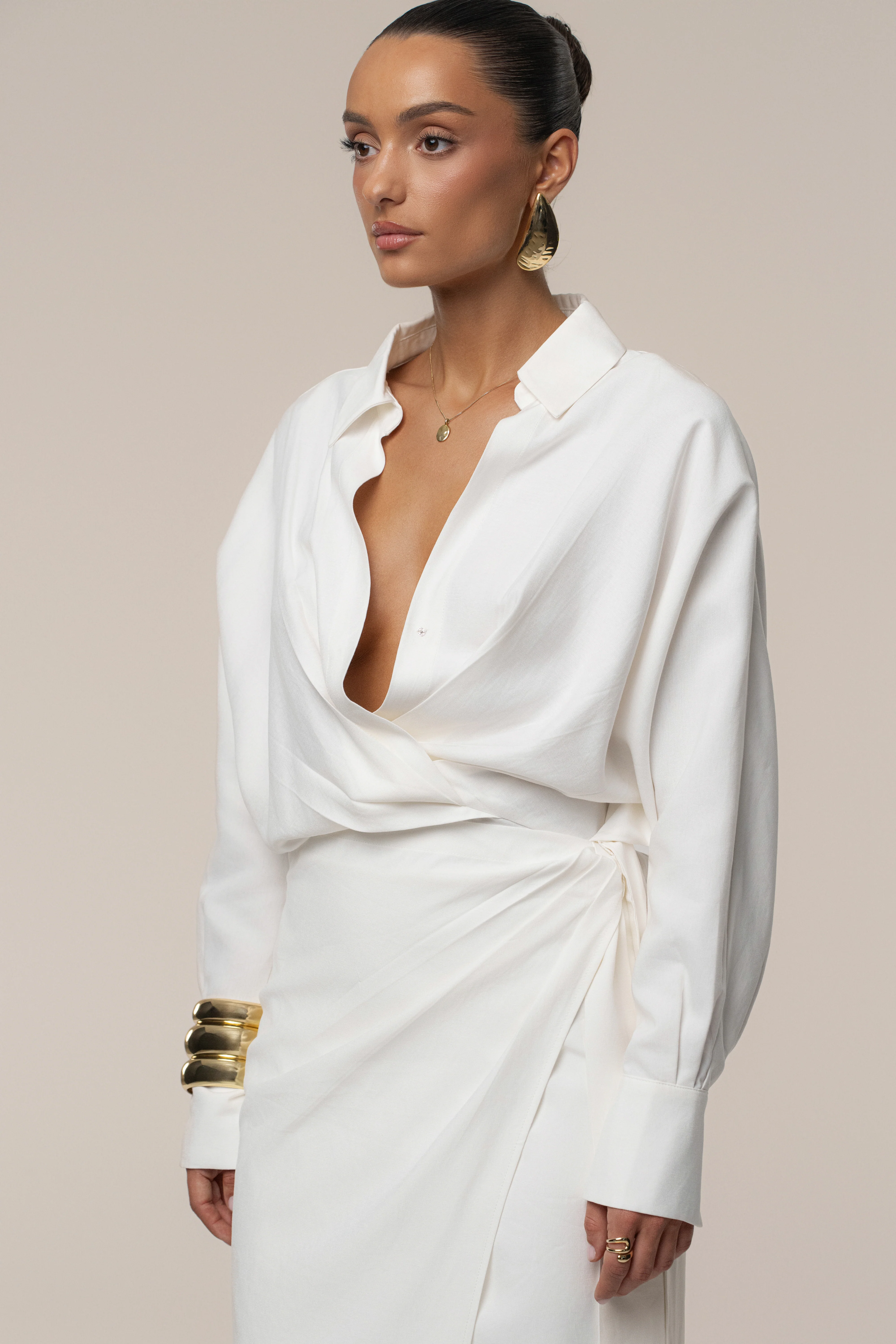 Ivory Skyline Wrap Midi Dress - Image 3