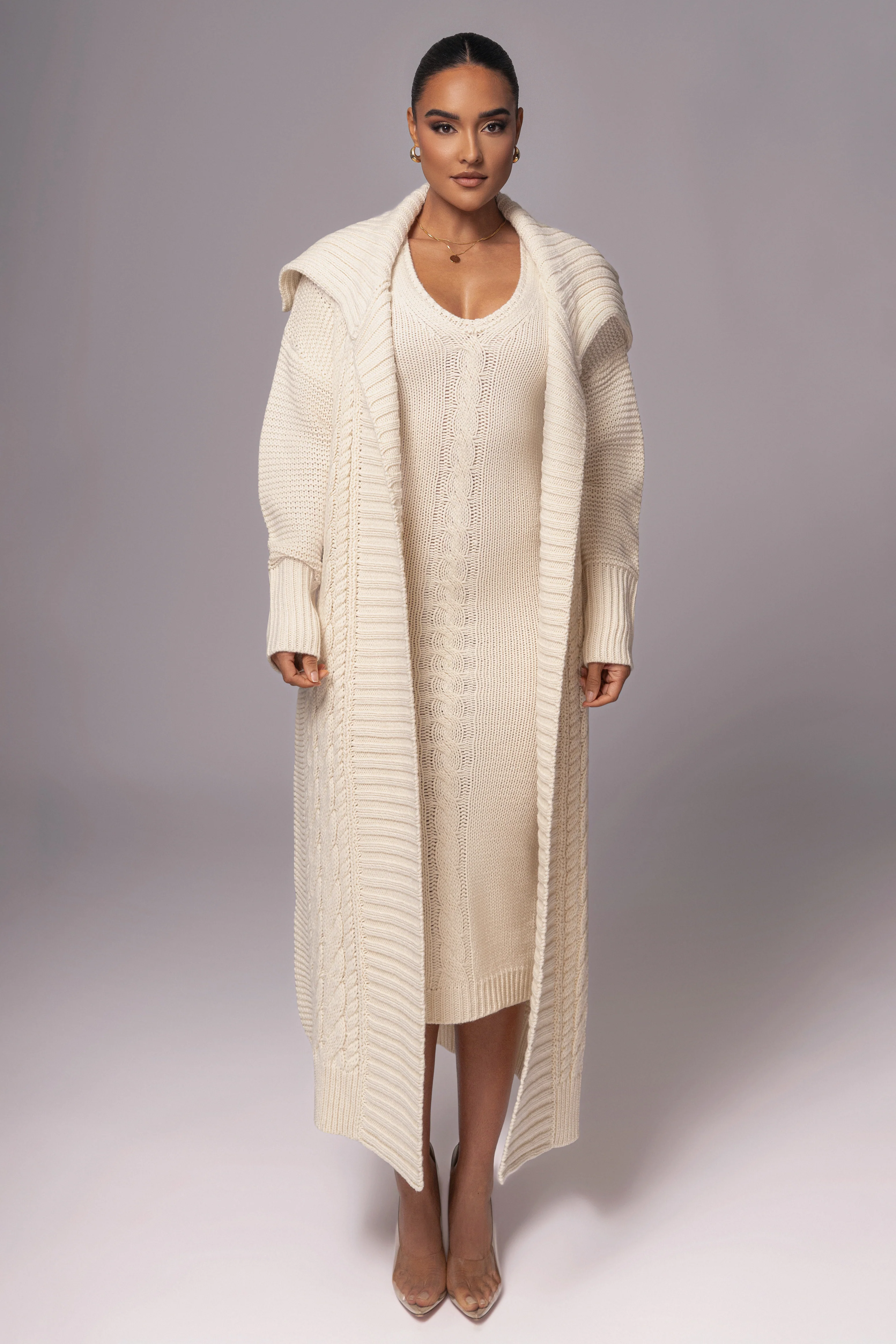 Ivory Sleeveless Cable Knit Dress - Image 7
