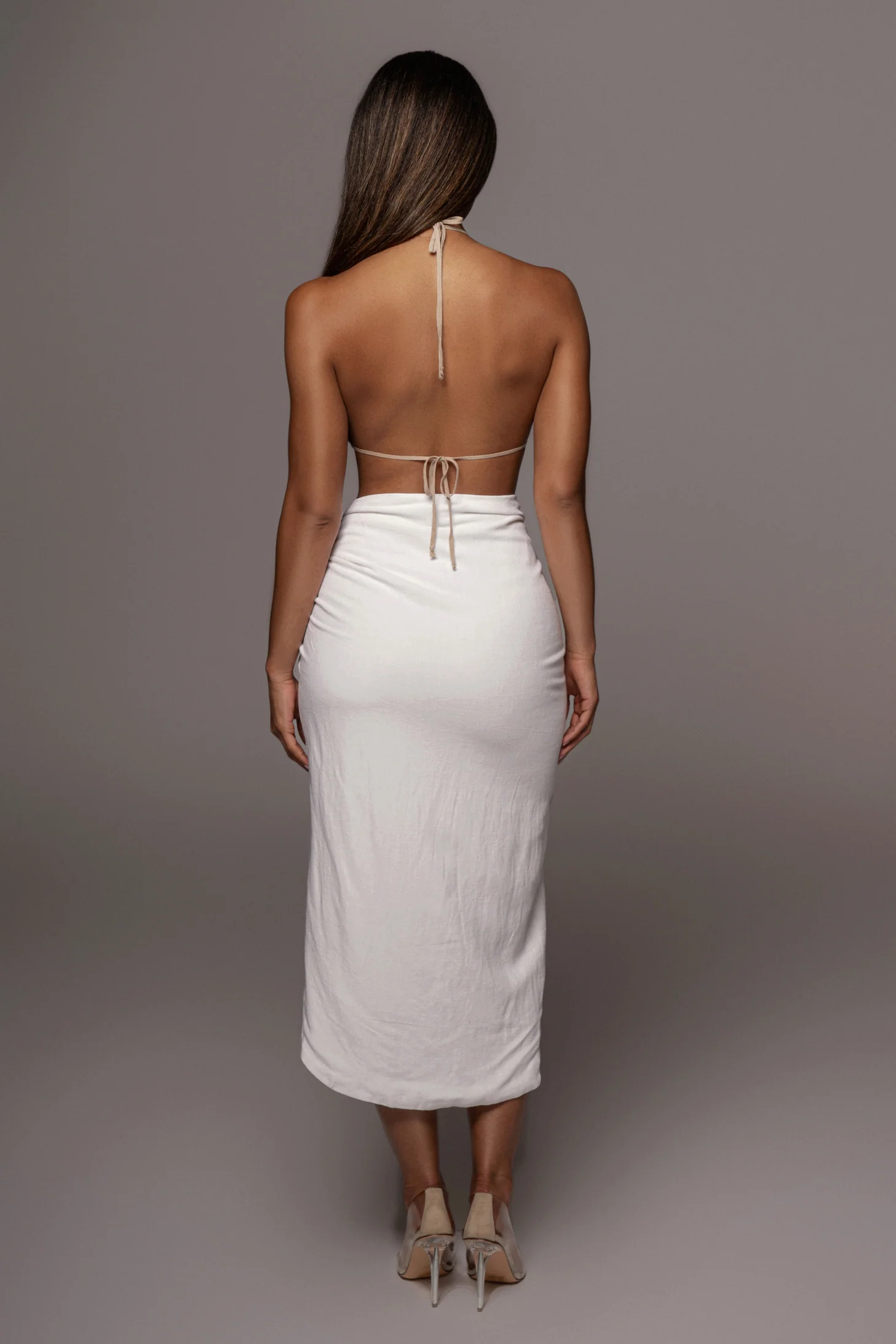 Ivory Spring Ruched Linen Skirt - Image 11