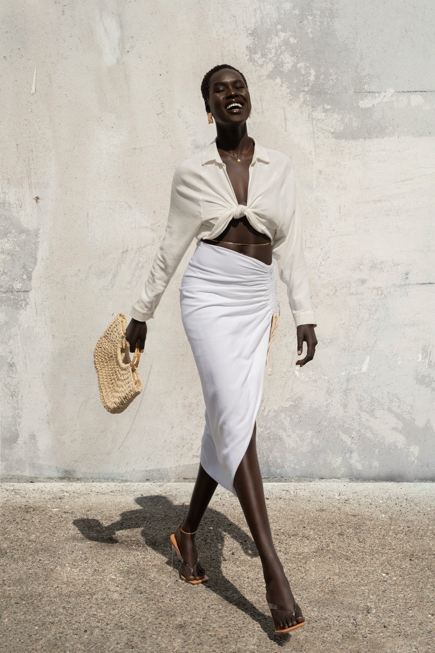 Ivory Spring Ruched Linen Skirt - Image 3