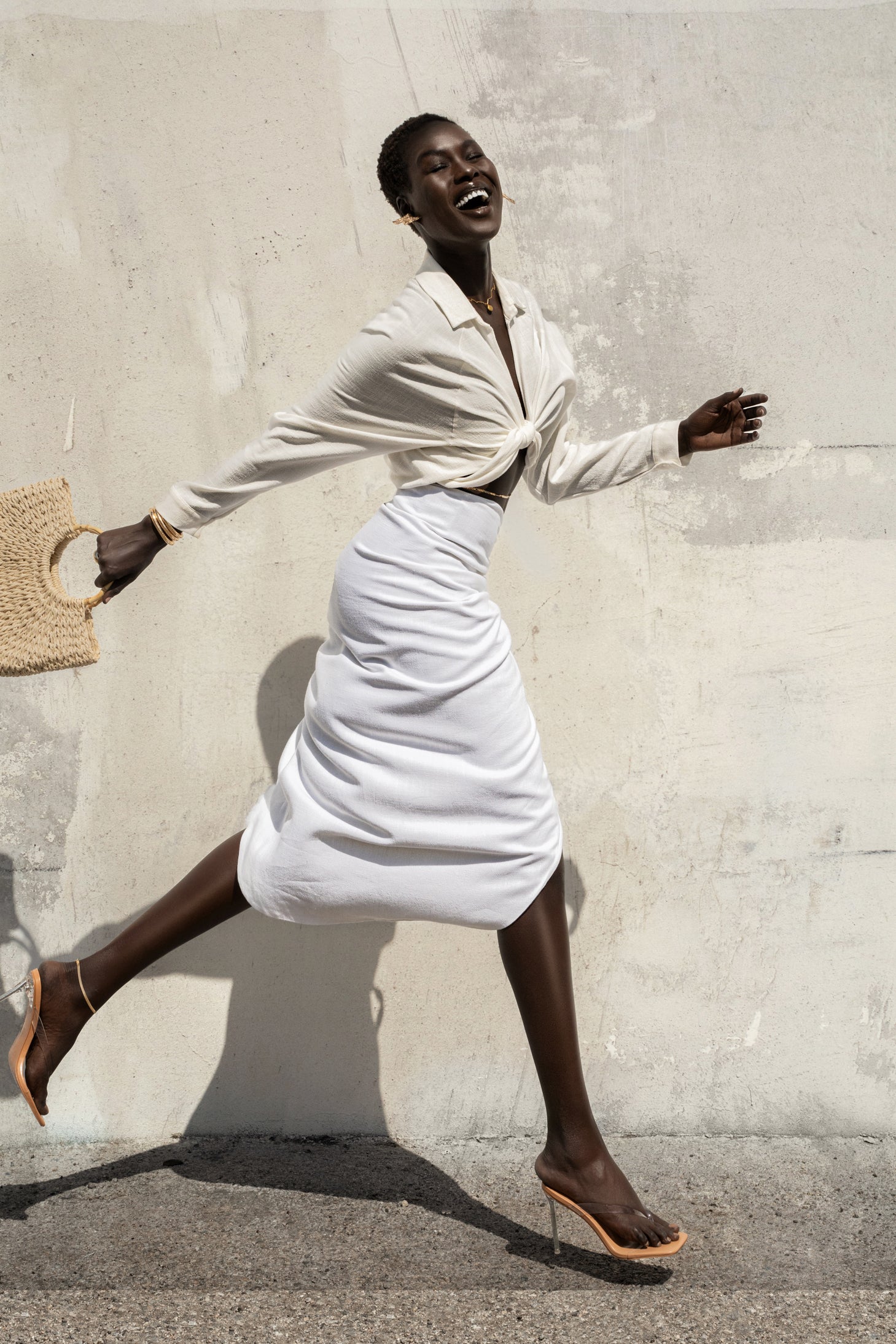 Ivory Spring Ruched Linen Skirt - Image 9