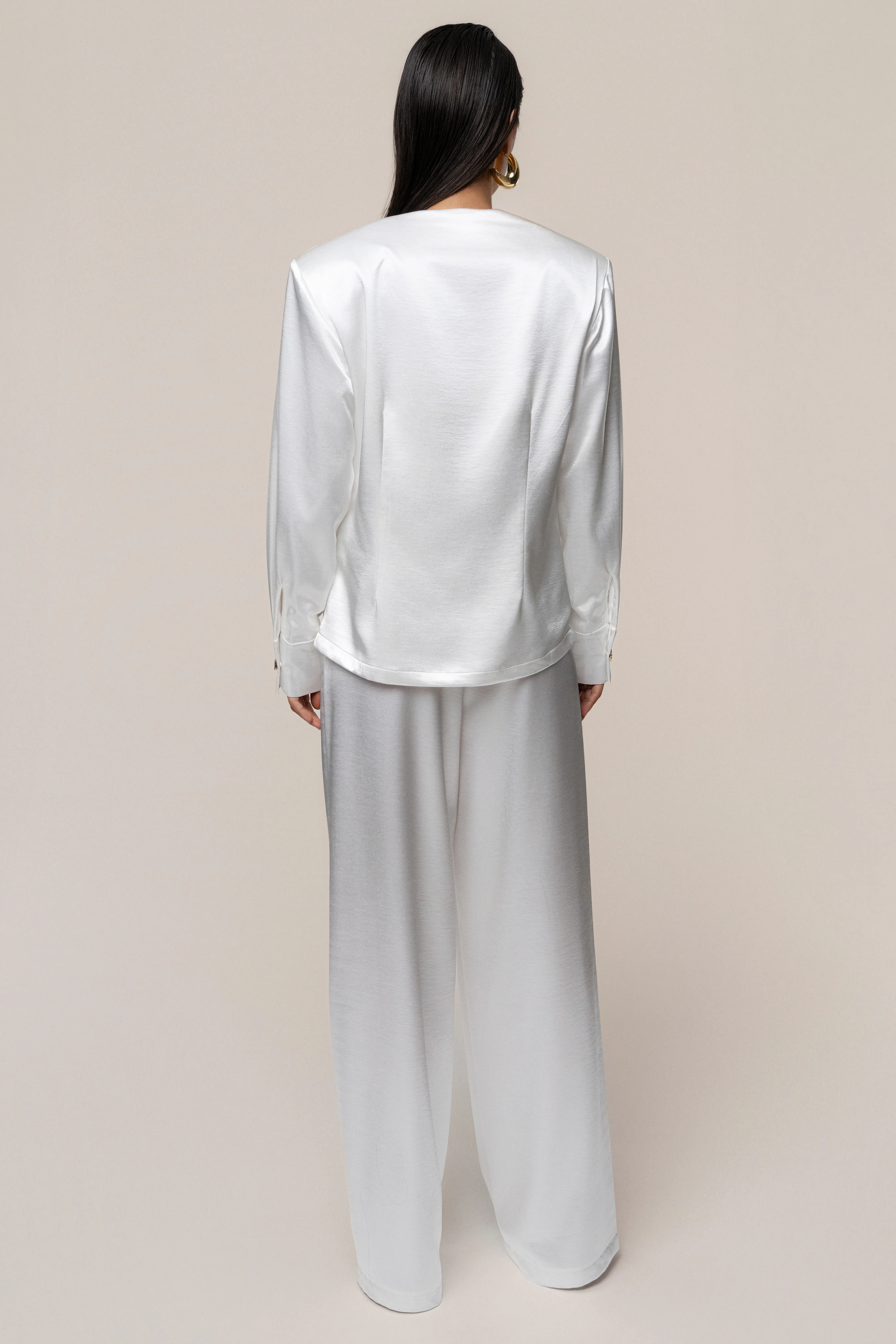 White Statement Draped Satin Top - Image 10