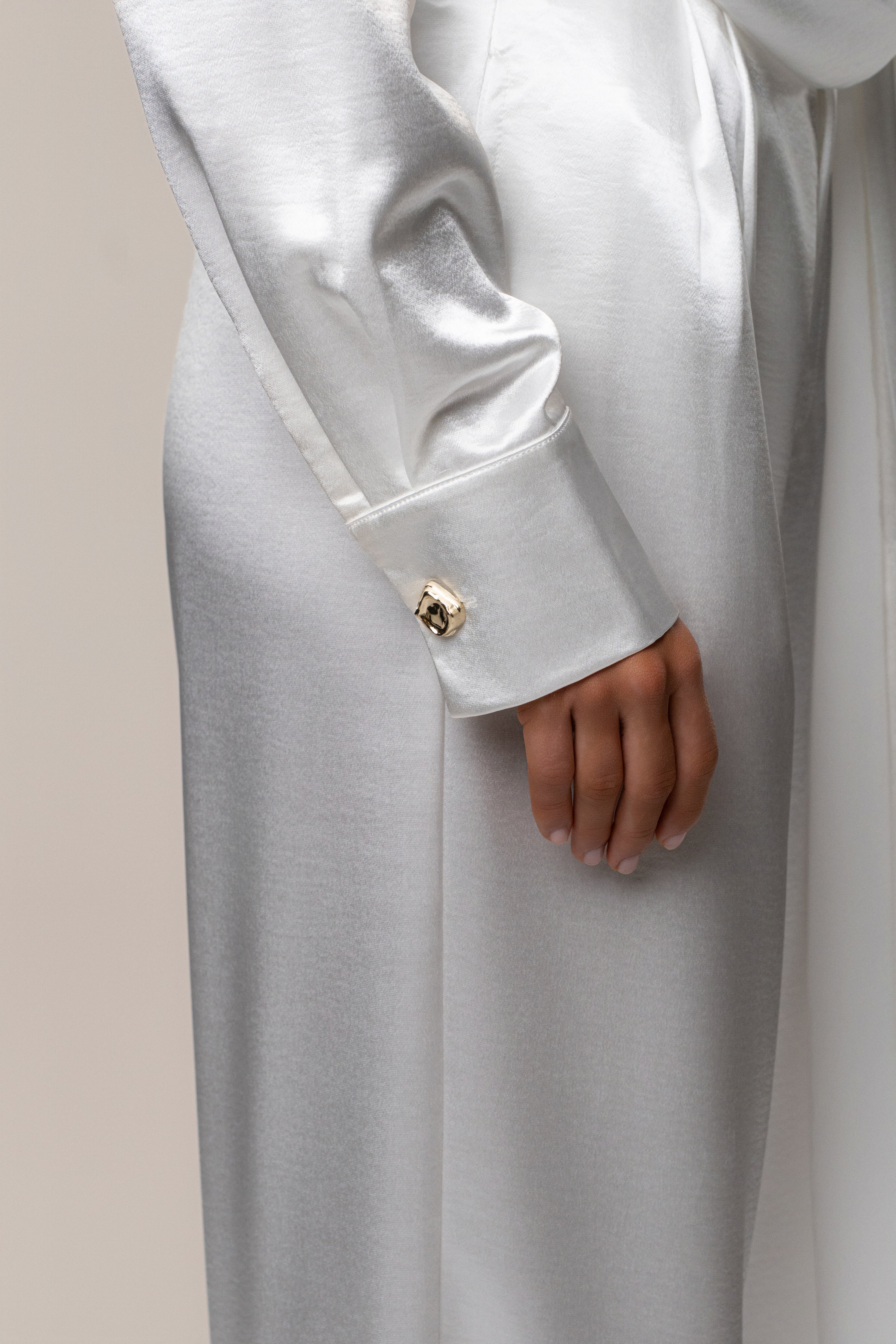 White Statement Draped Satin Top - Image 8