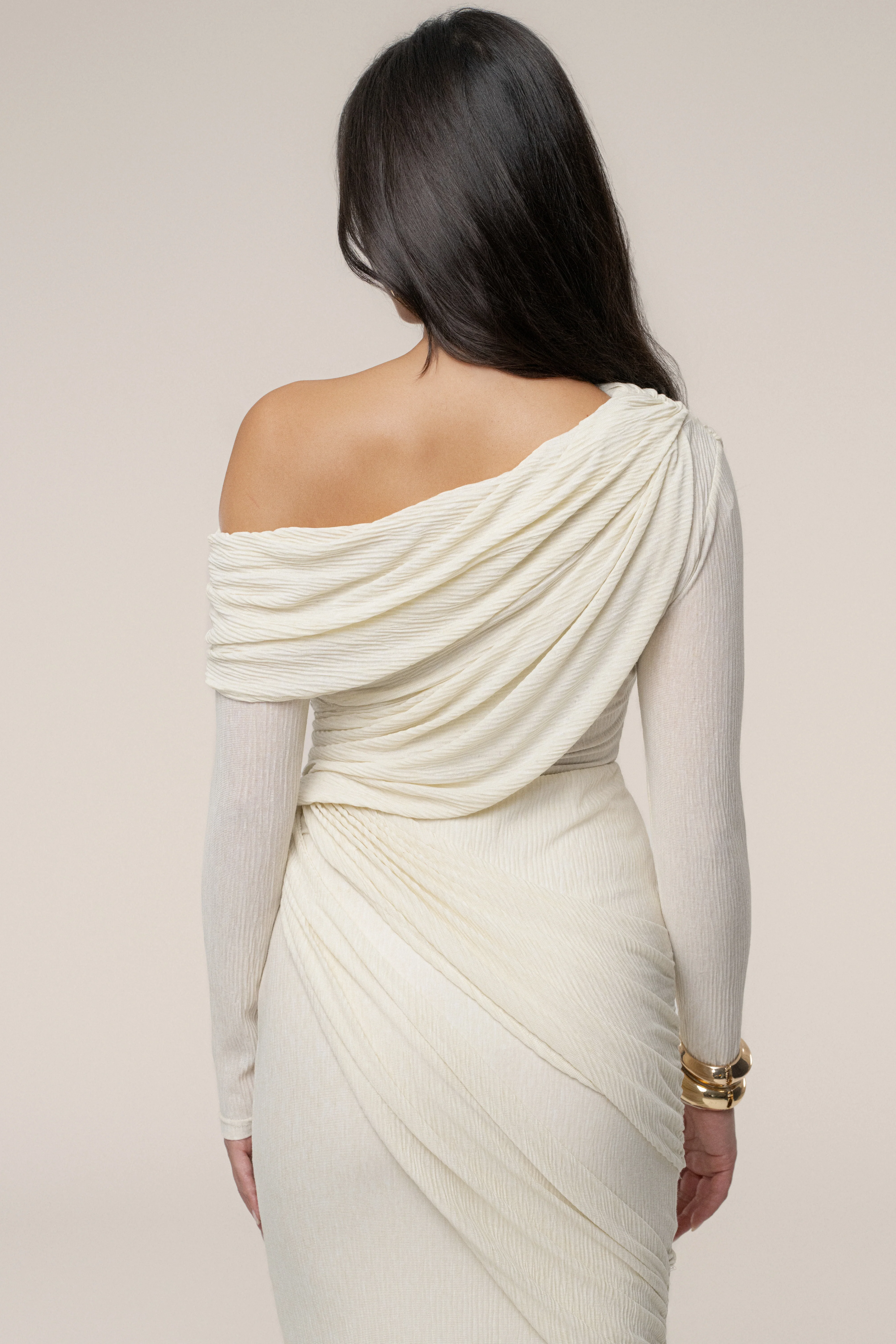 Ivory Textured One Shoulder Bodysuit - Image 5