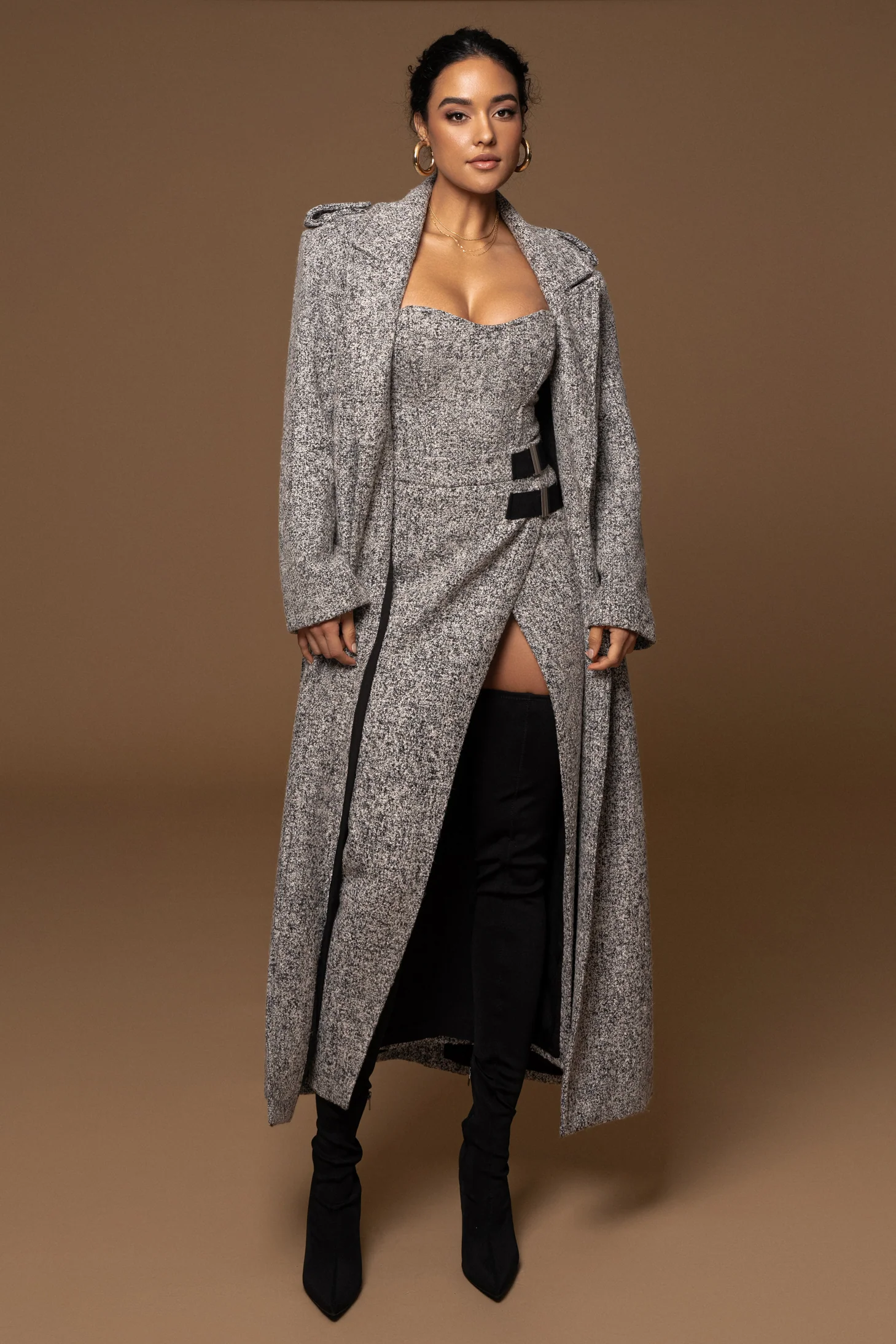 Lt. Grey Gisele Tweed Slit Skirt - Image 11
