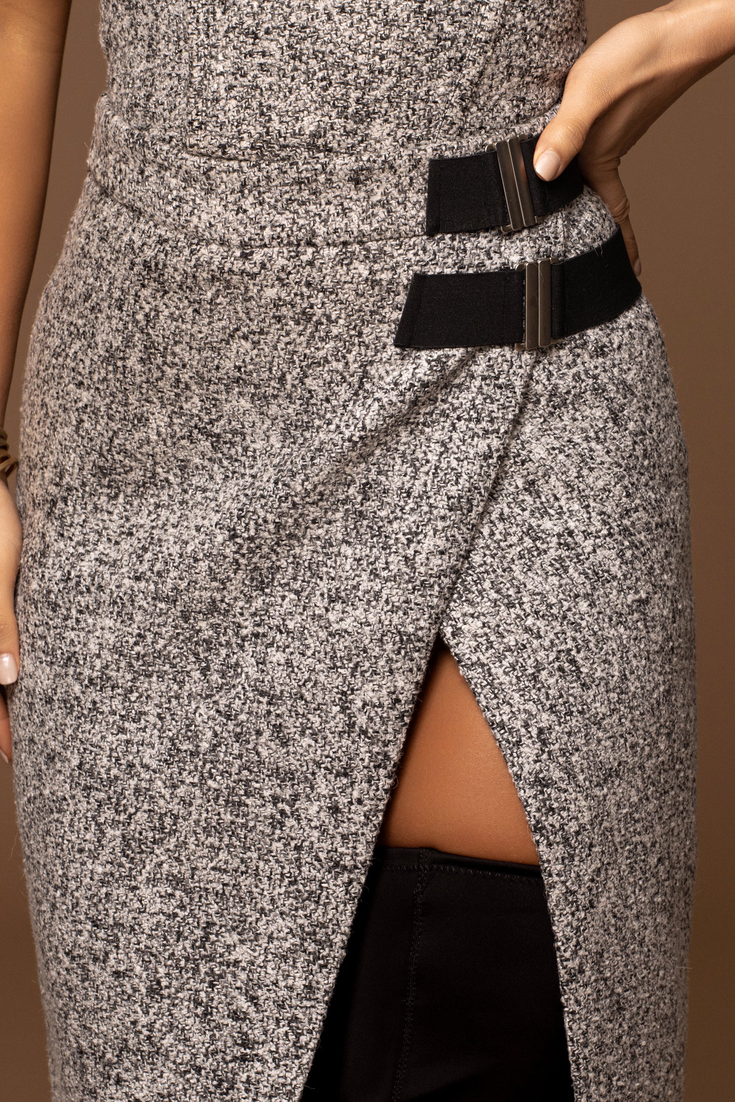 Lt. Grey Gisele Tweed Slit Skirt - Image 12