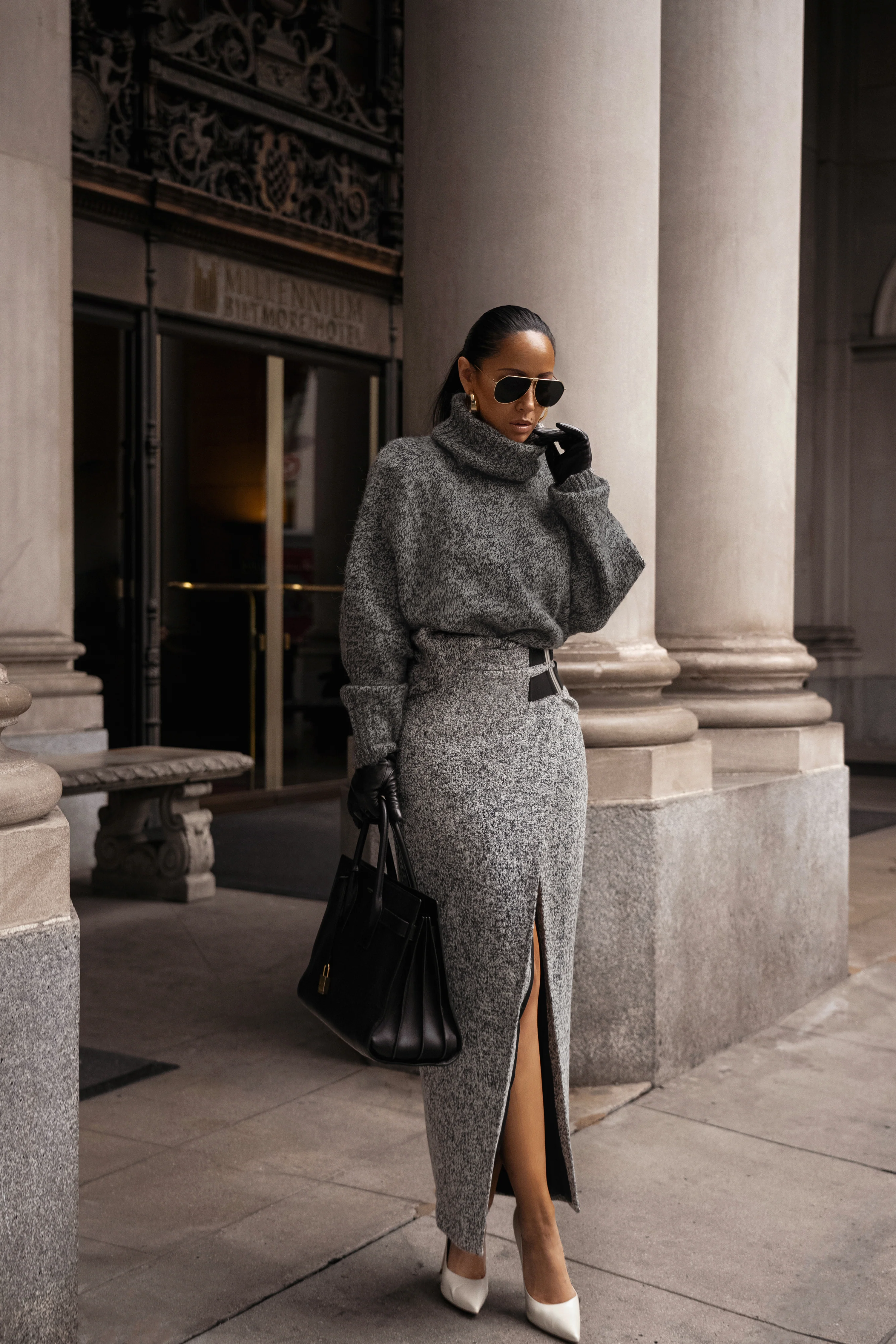 Lt. Grey Gisele Tweed Slit Skirt - Image 2