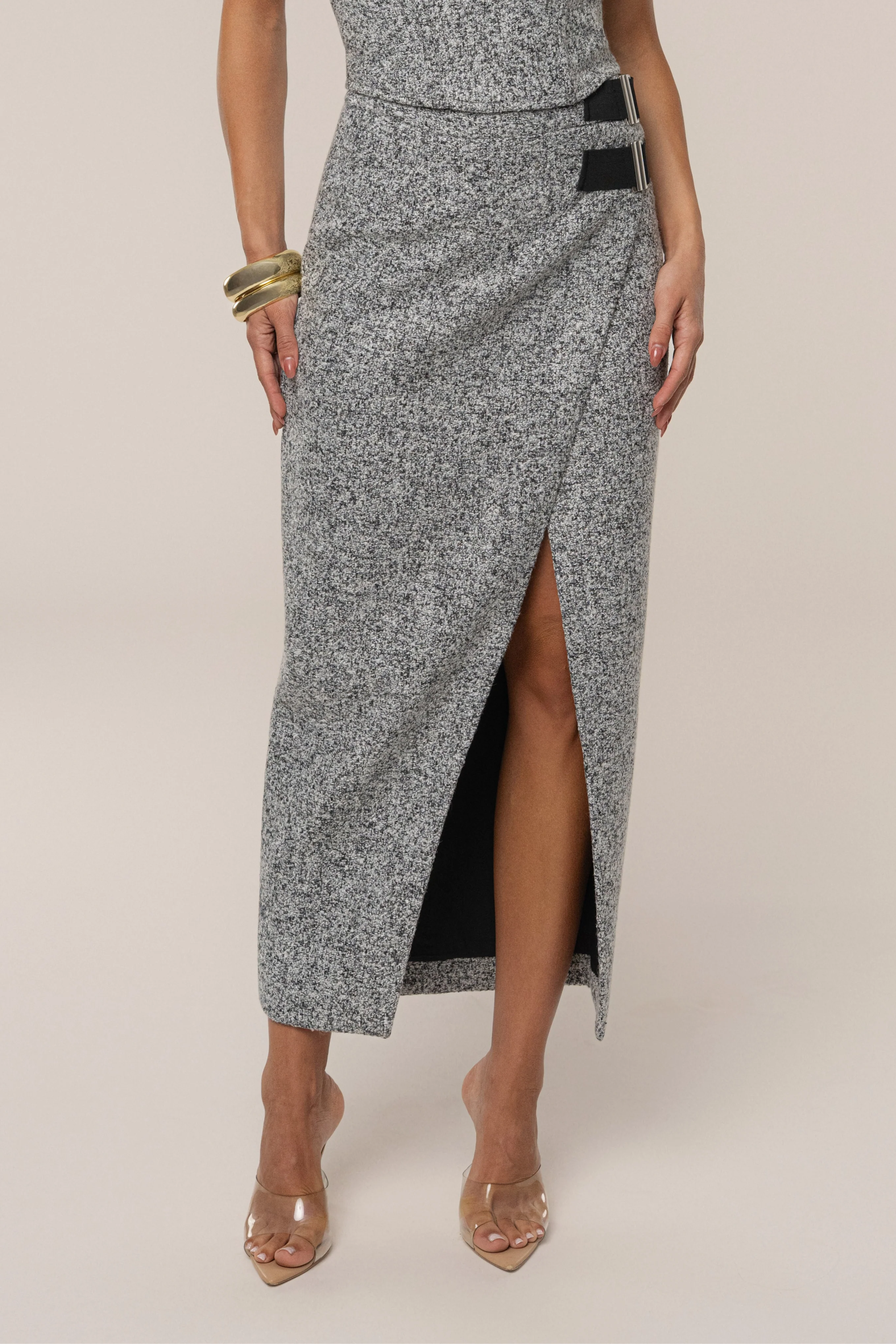 Lt. Grey Gisele Tweed Slit Skirt - Image 5