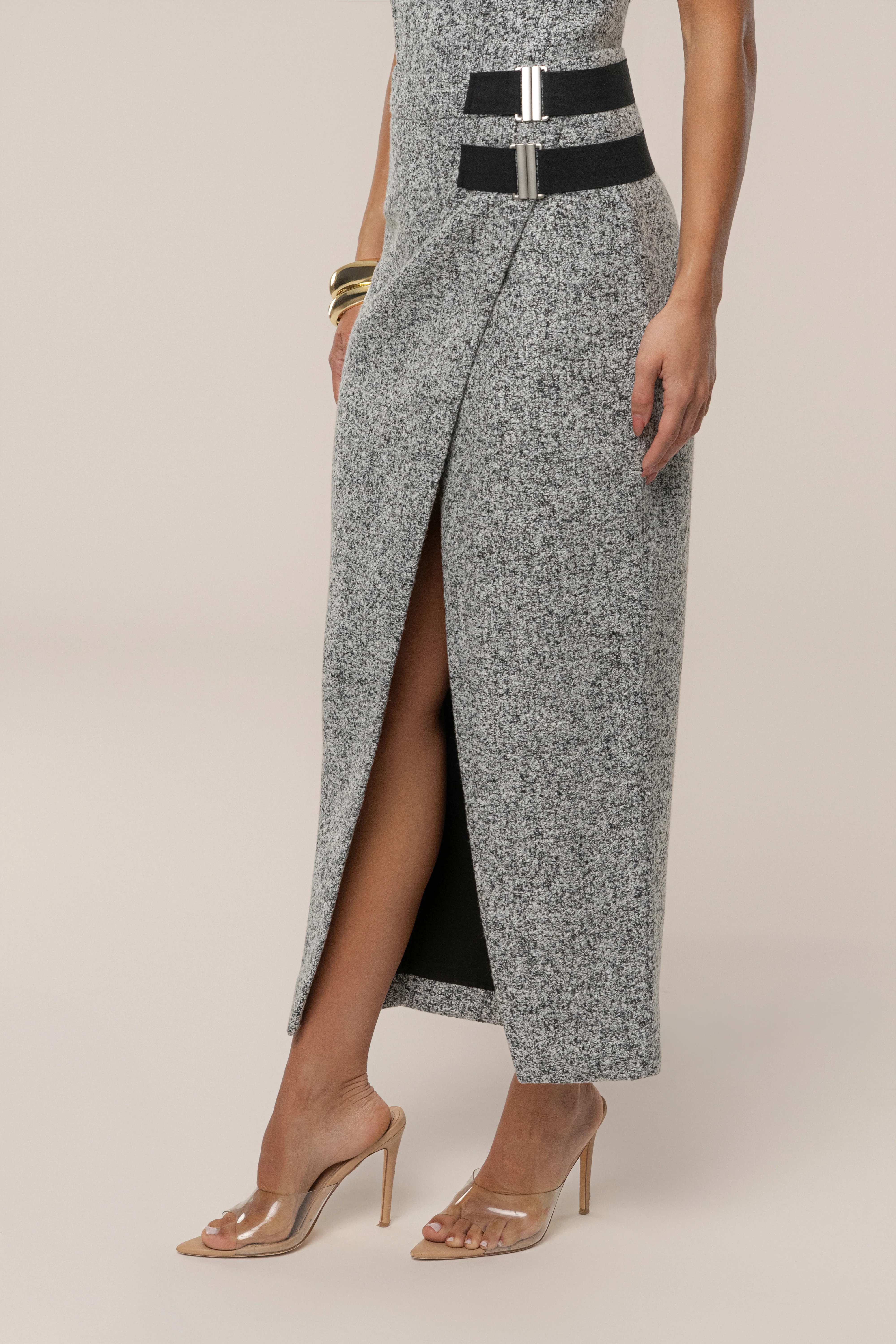 Lt. Grey Gisele Tweed Slit Skirt - Image 7