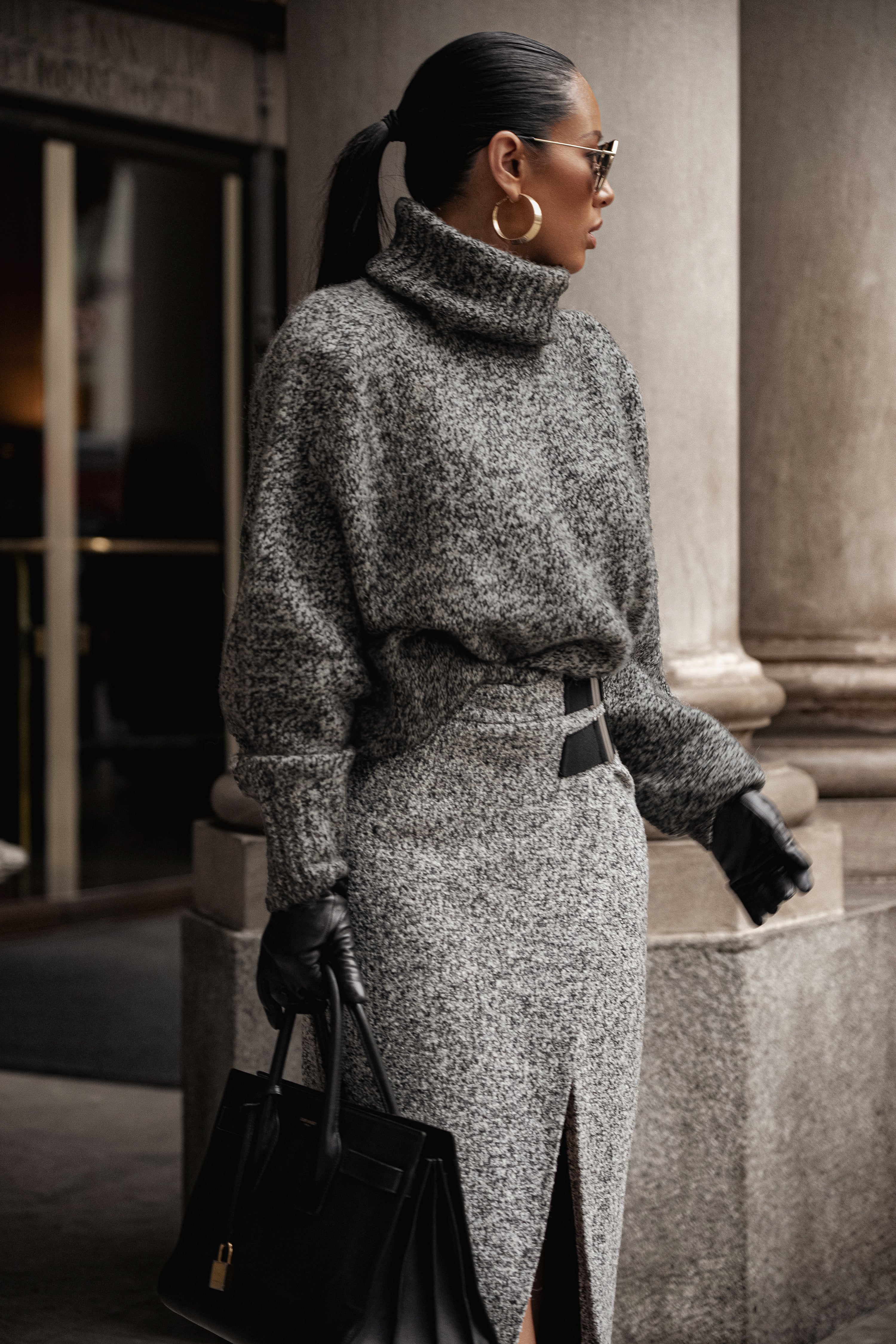 Lt. Grey Gisele Tweed Slit Skirt - Image 8