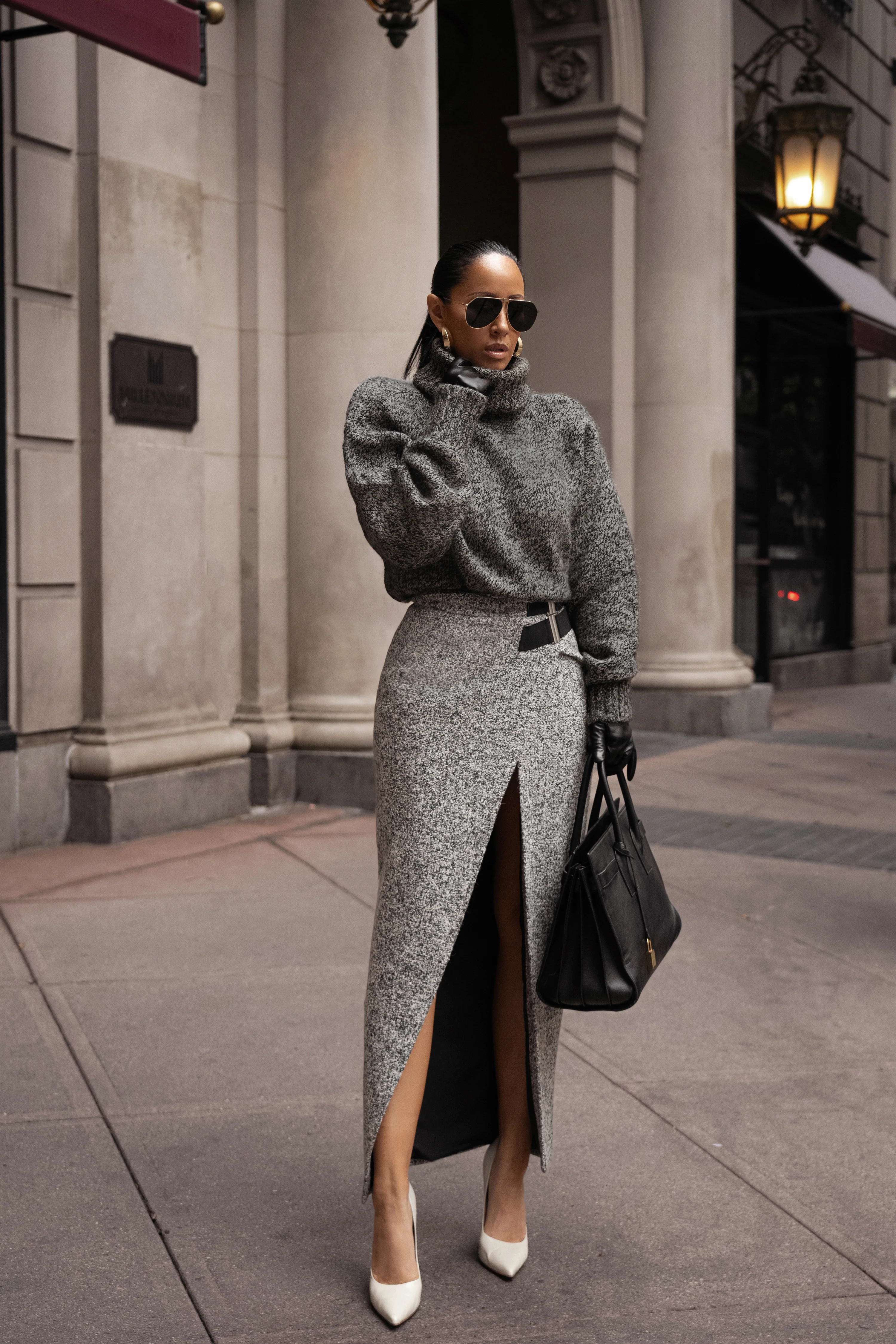 Lt. Grey Gisele Tweed Slit Skirt - Image 9