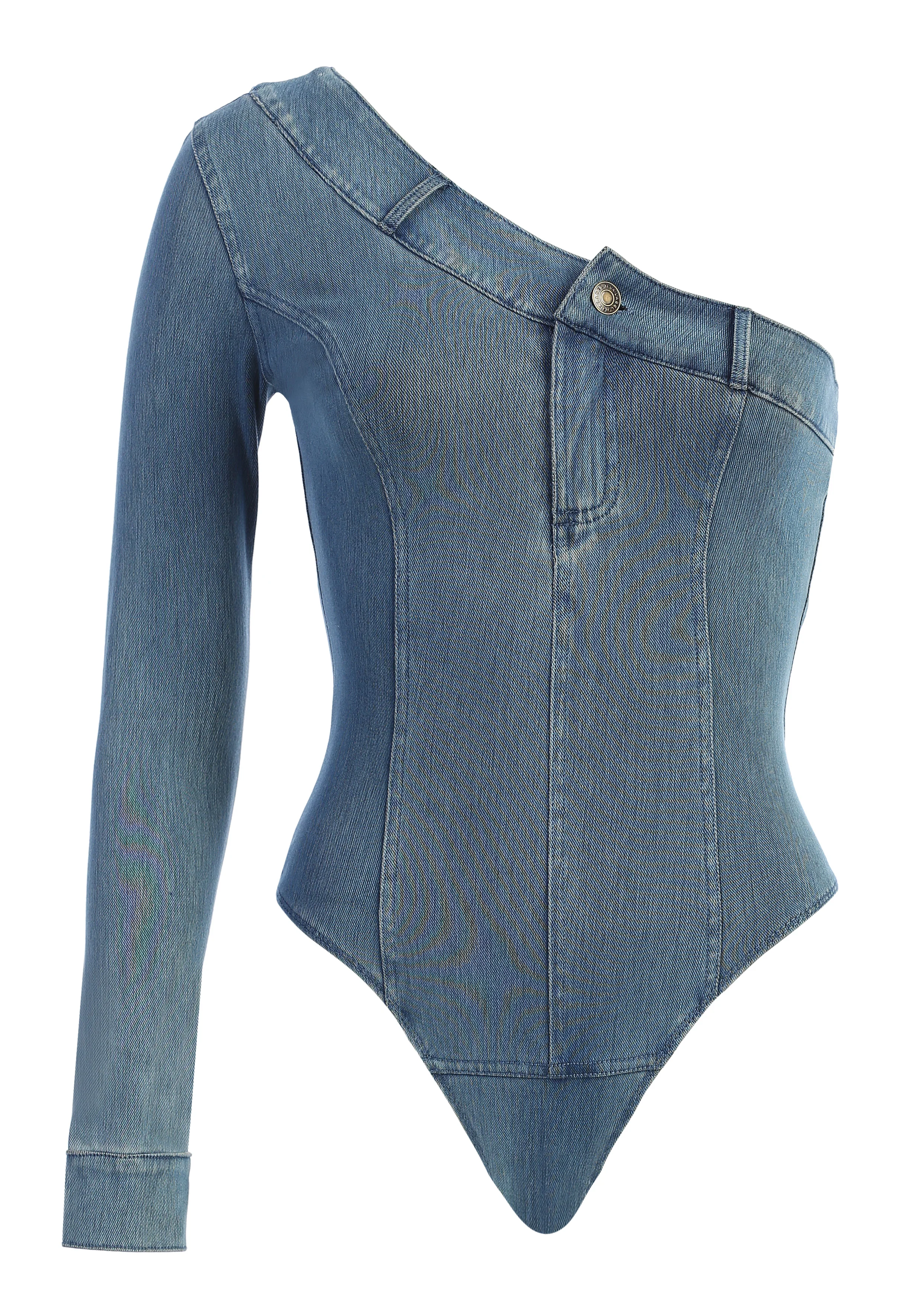 Medium Wash Button Me Up Bodysuit - Image 6