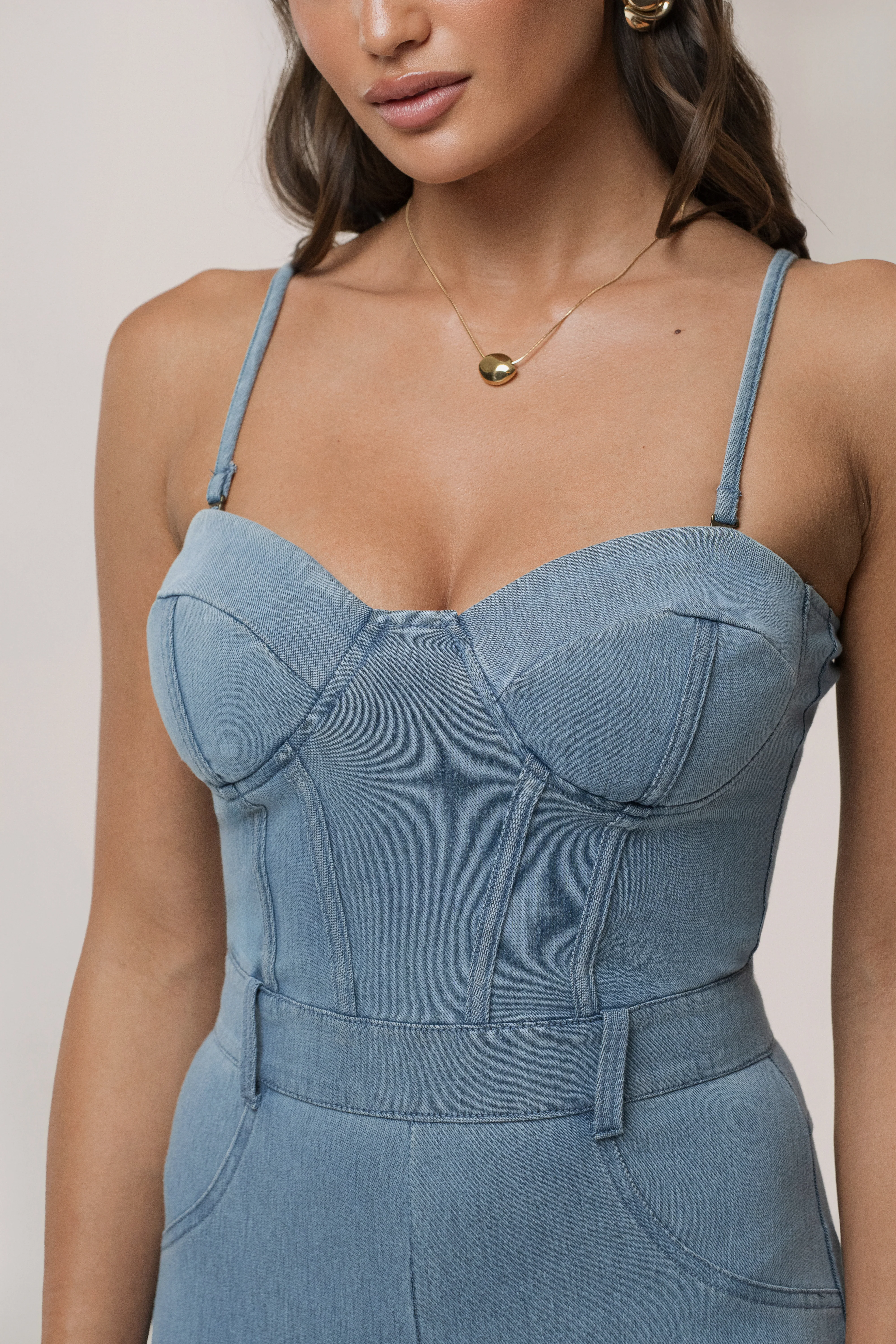 Medium Wash Denim Diya Bustier Jumpsuit - Image 10
