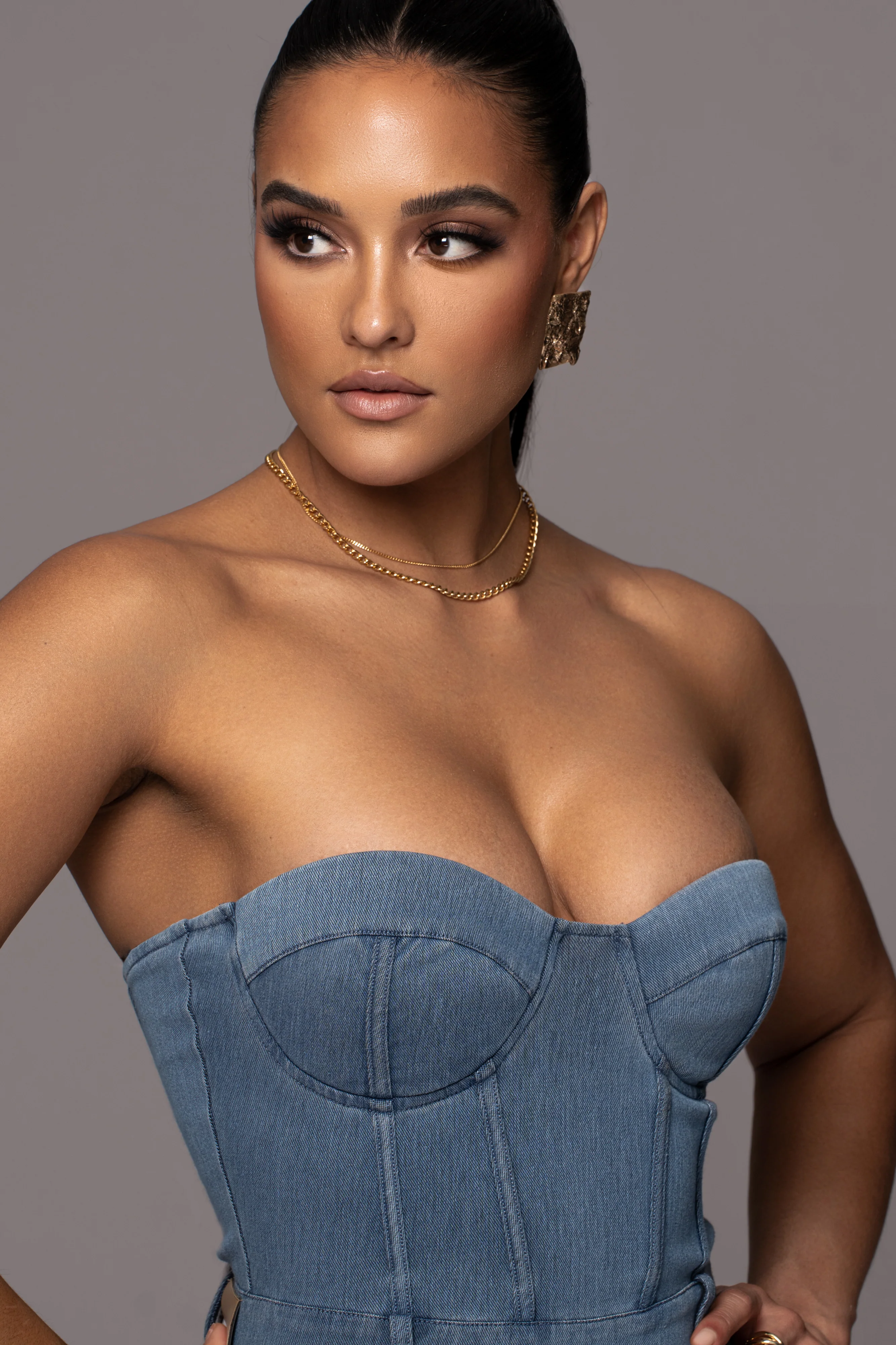 Medium Wash Denim Diya Bustier Jumpsuit - Image 11