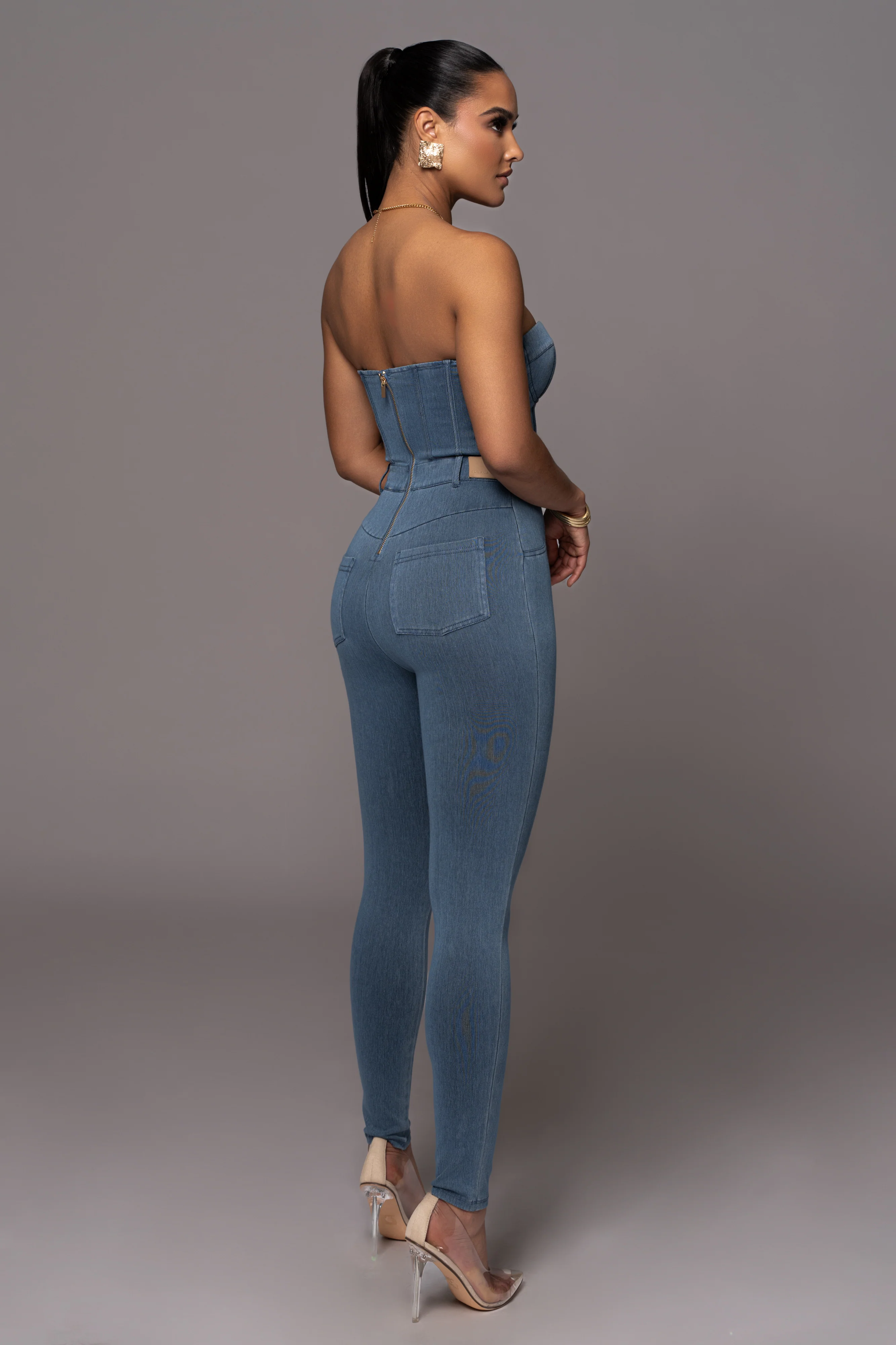 Medium Wash Denim Diya Bustier Jumpsuit - Image 22