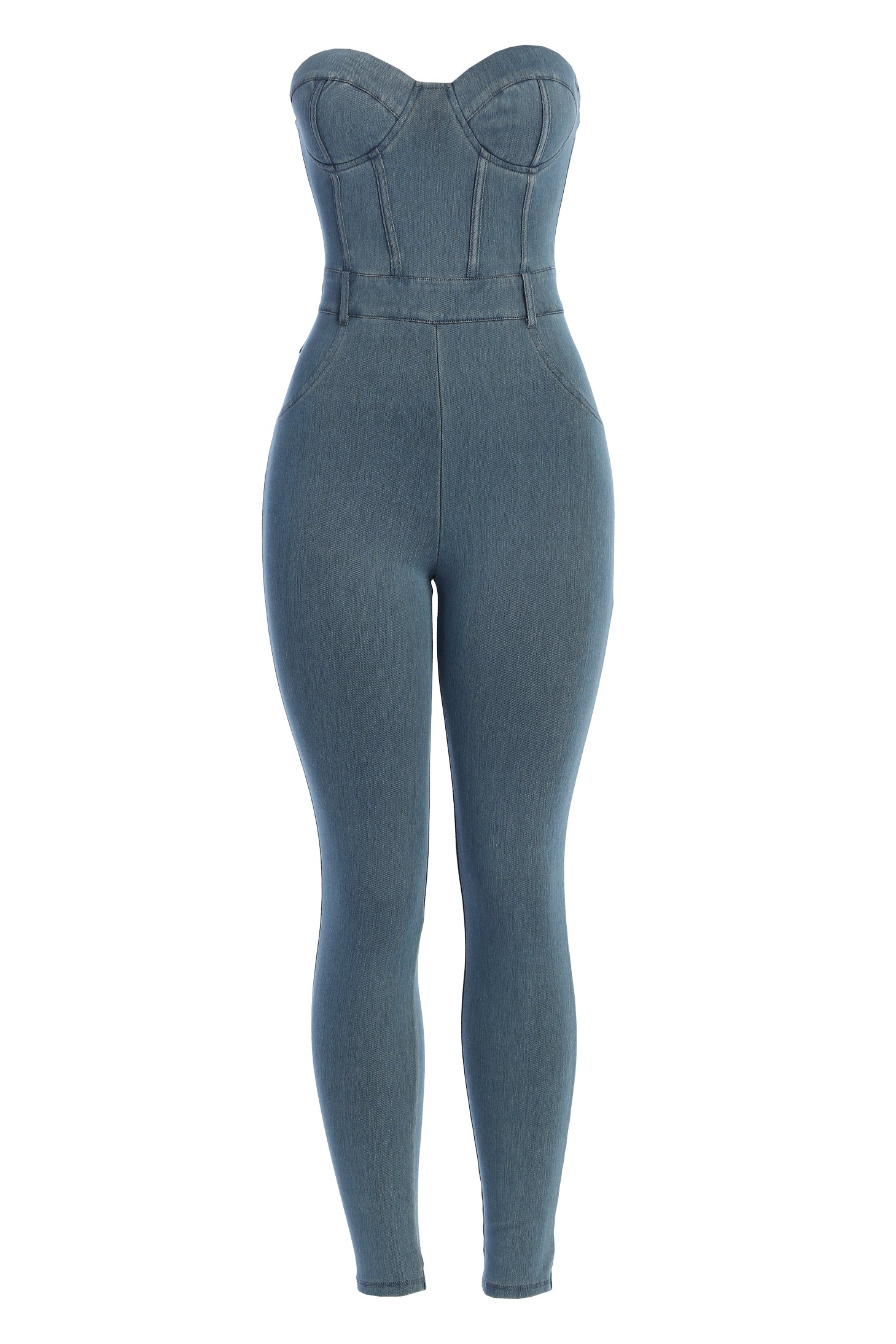 Medium Wash Denim Diya Bustier Jumpsuit - Image 3