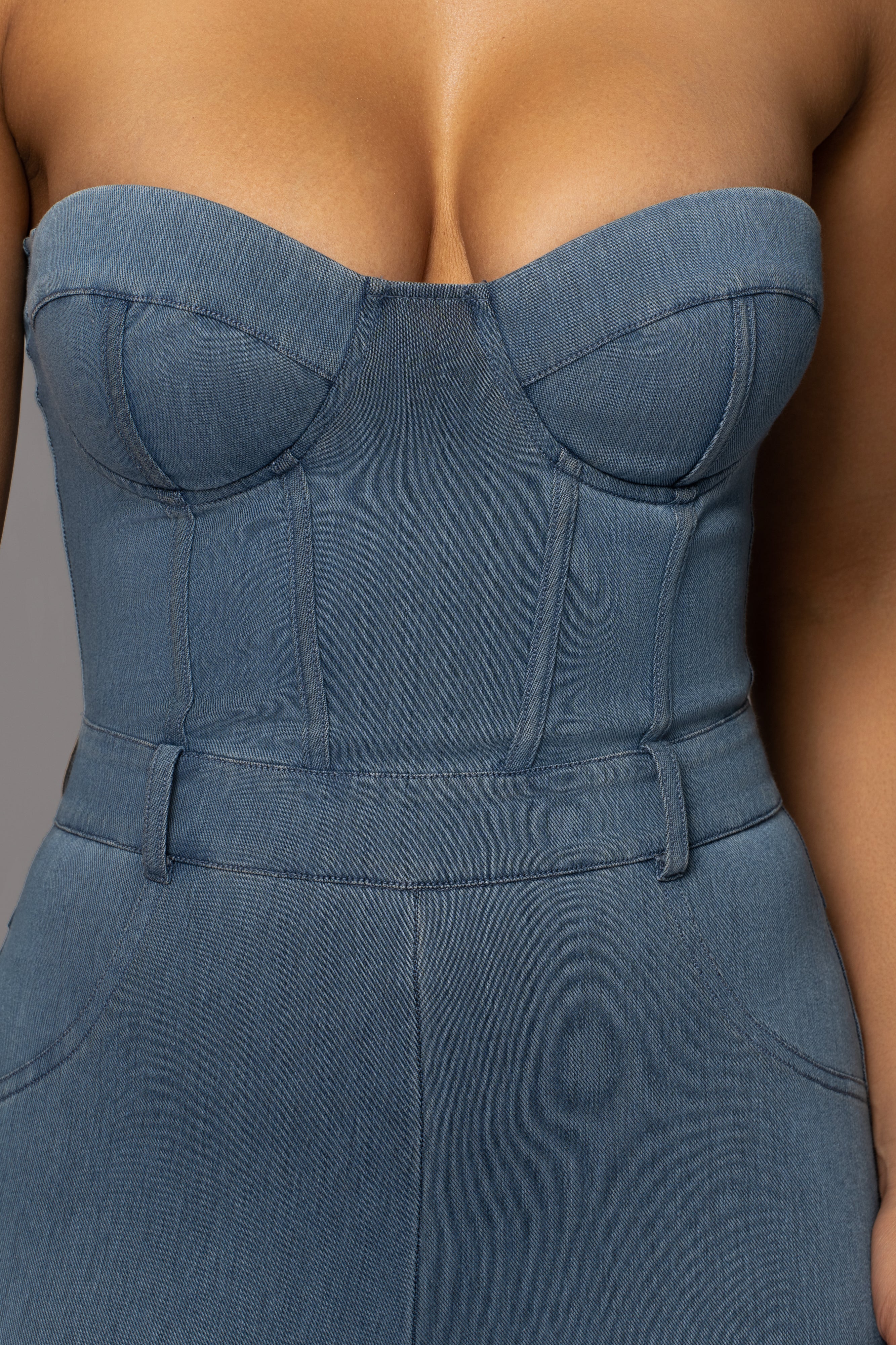 Medium Wash Denim Diya Bustier Jumpsuit - Image 5