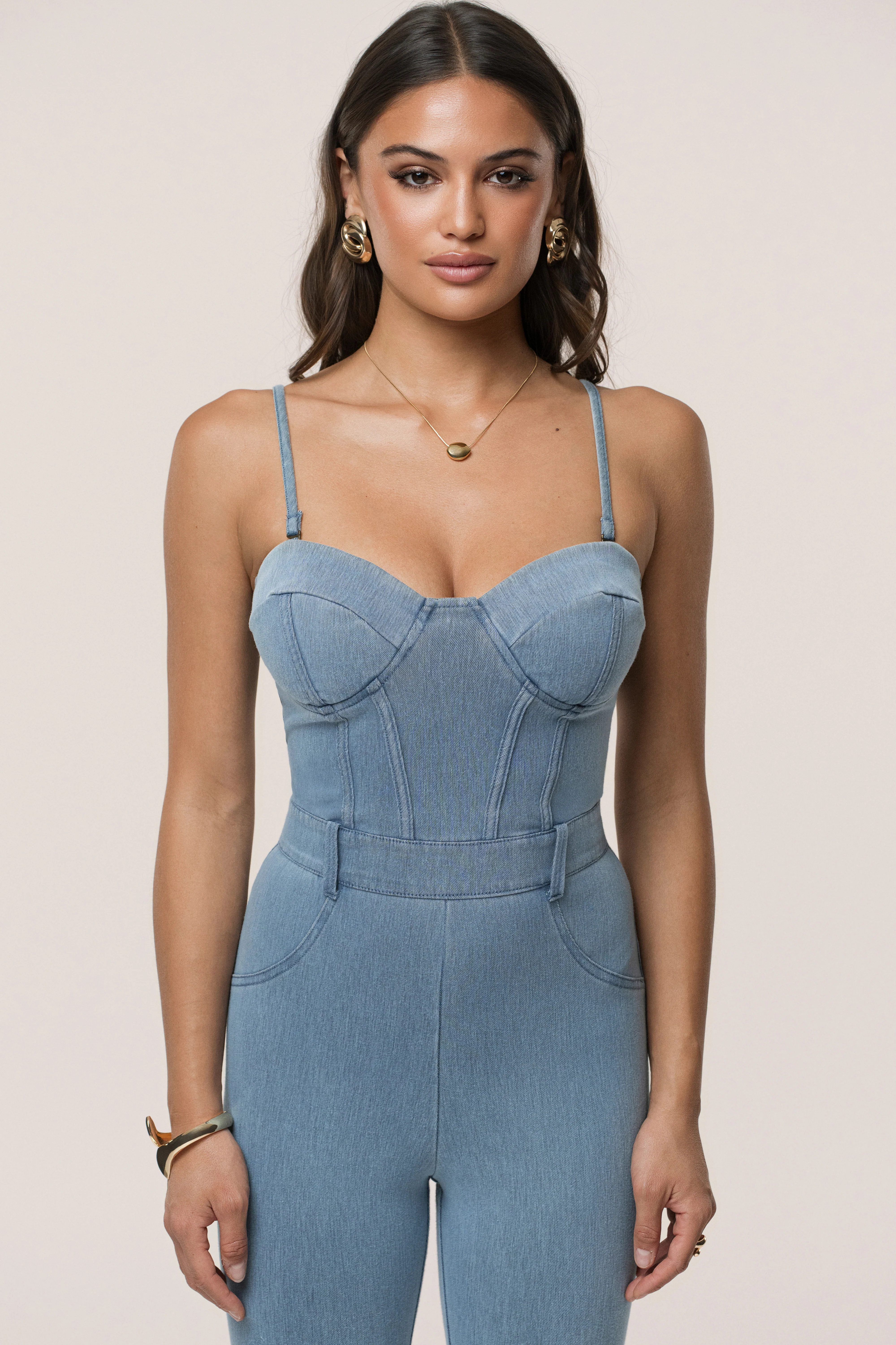 Medium Wash Denim Diya Bustier Jumpsuit - Image 8