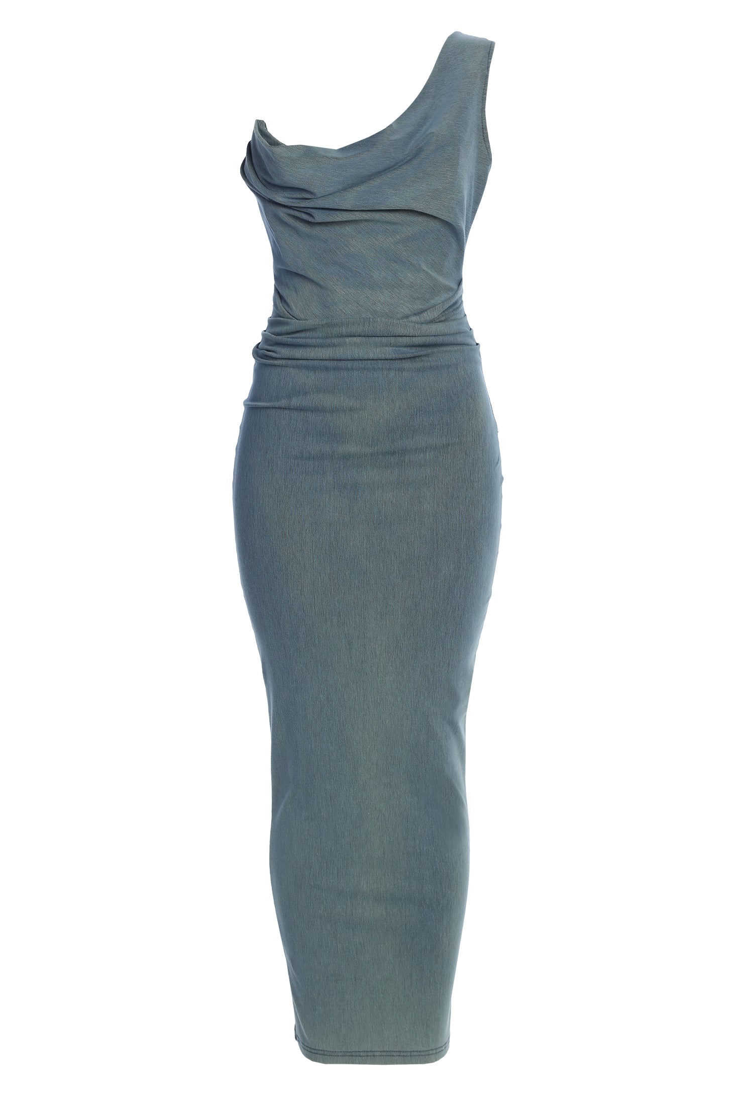 Medium Wash Denim Krishna One Shoulder Maxi Dress - Image 3