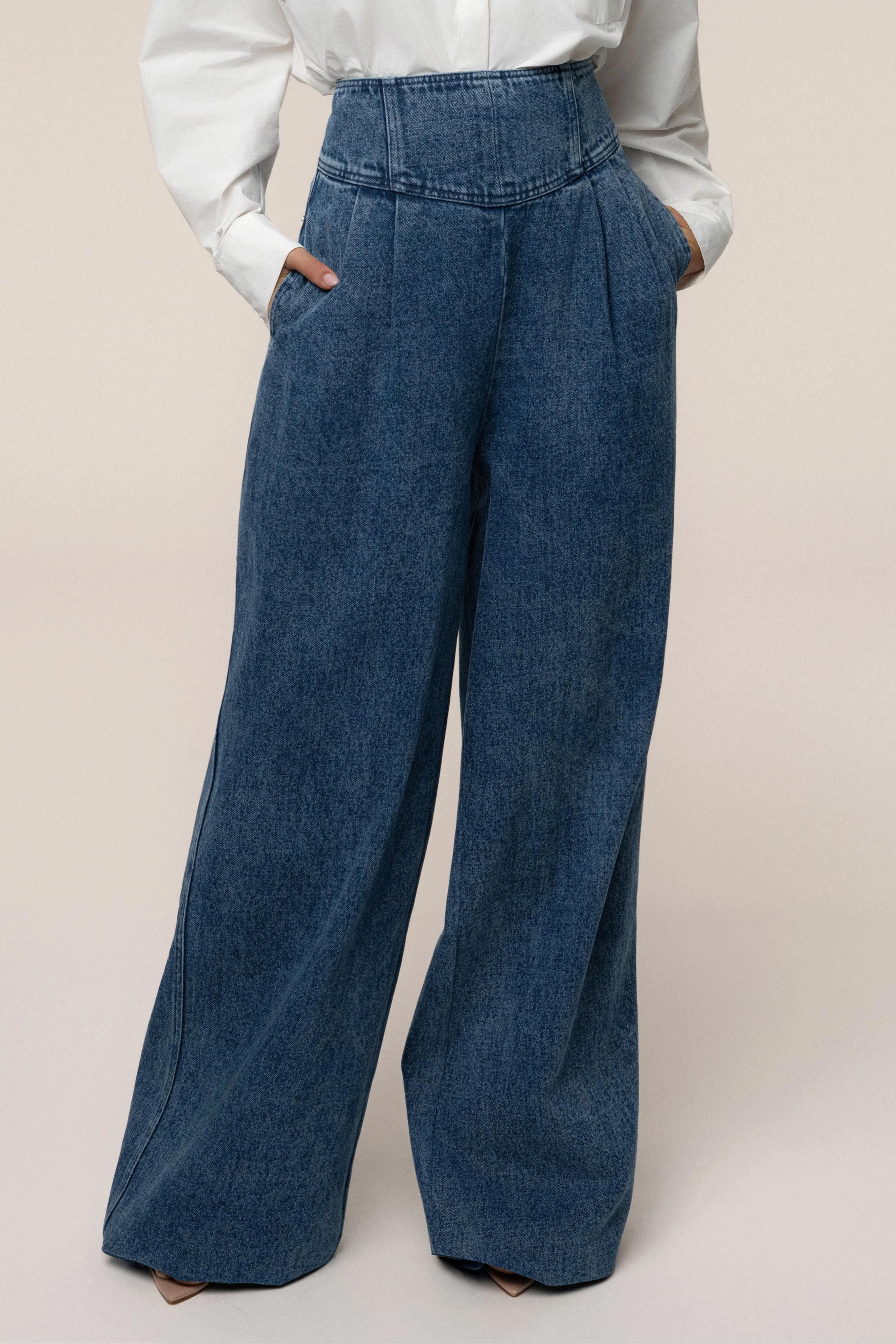 Medium Wash Denim Legacy Pleated Pants - Image 2