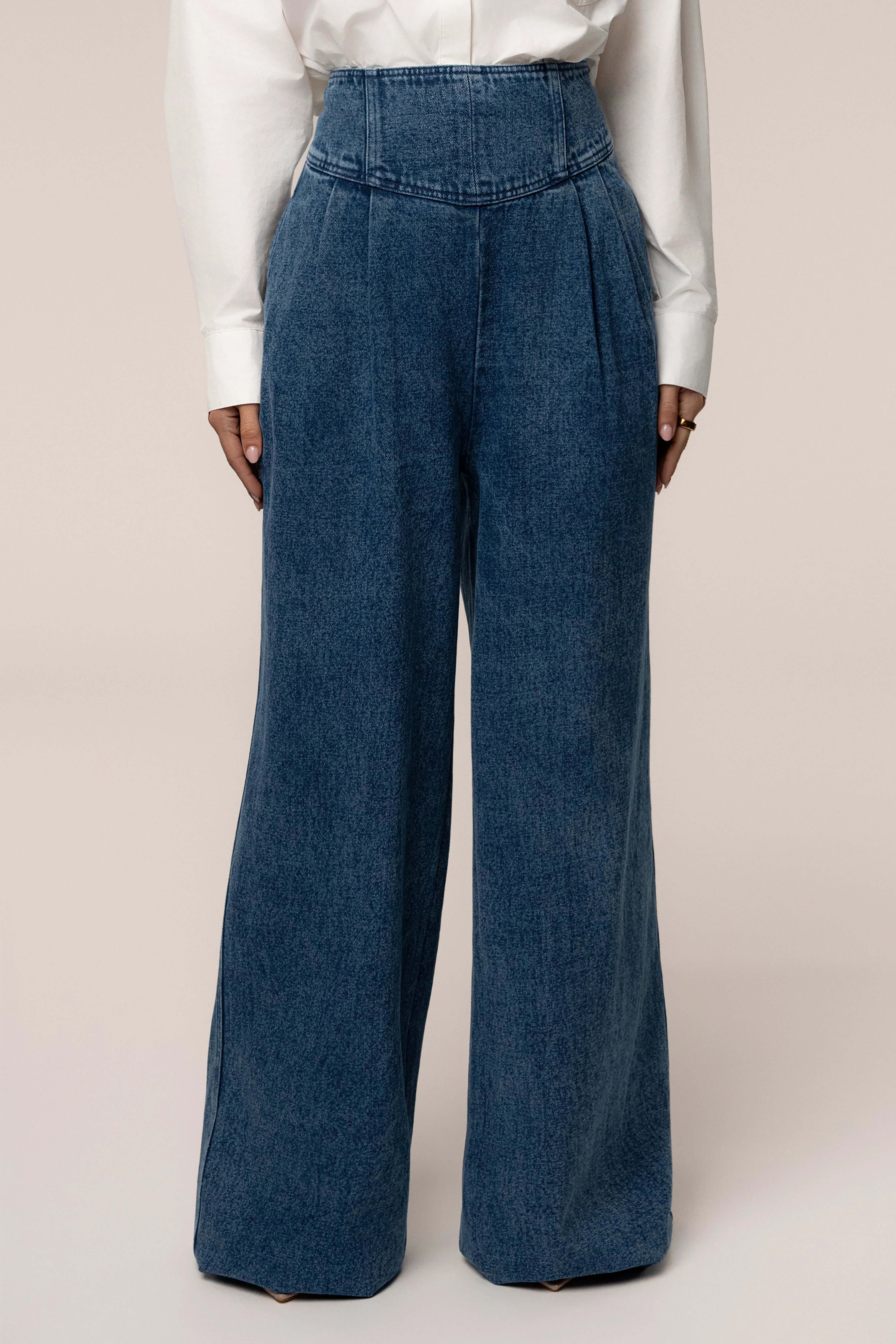 Medium Wash Denim Legacy Pleated Pants - Image 3