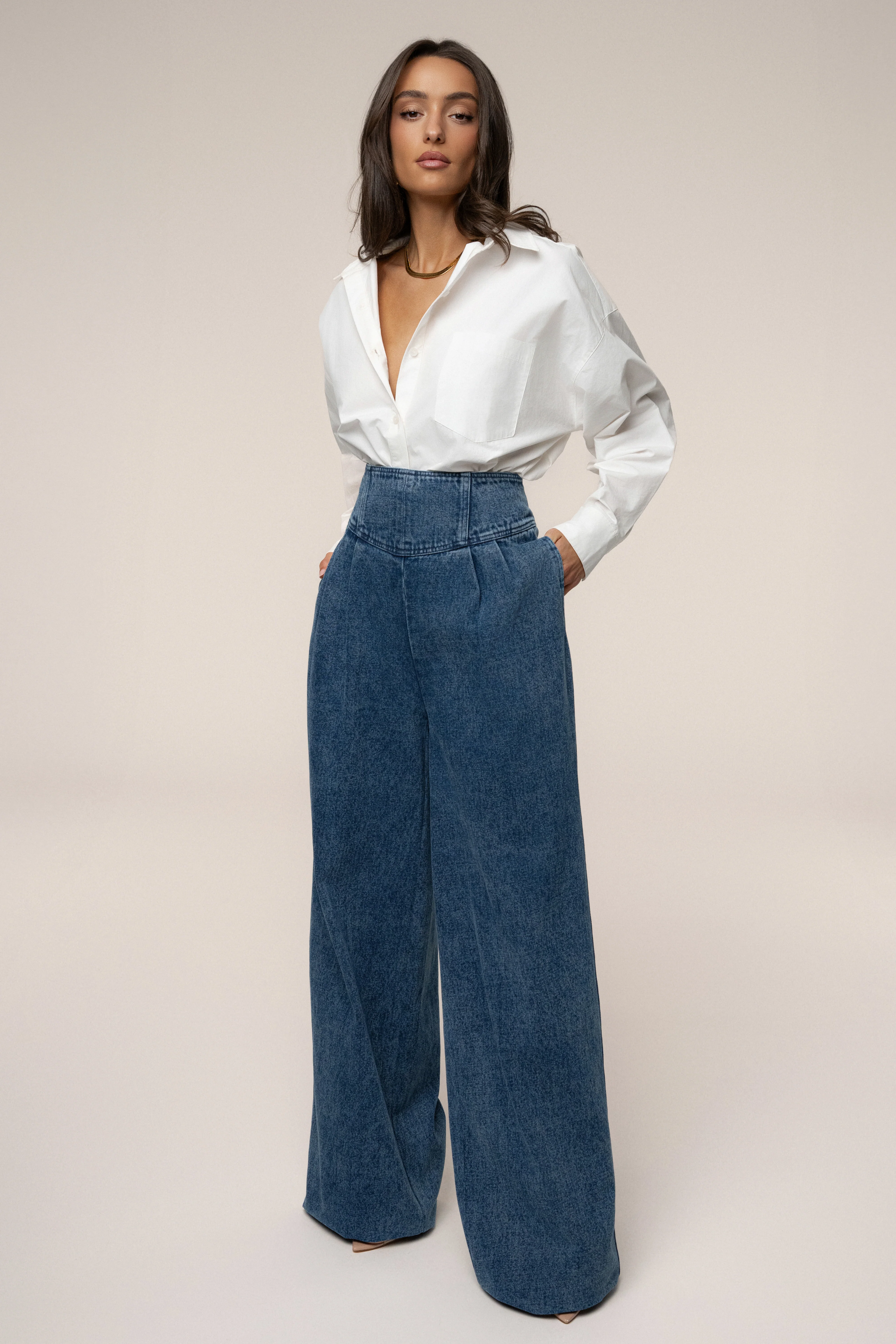 Medium Wash Denim Legacy Pleated Pants - Image 4