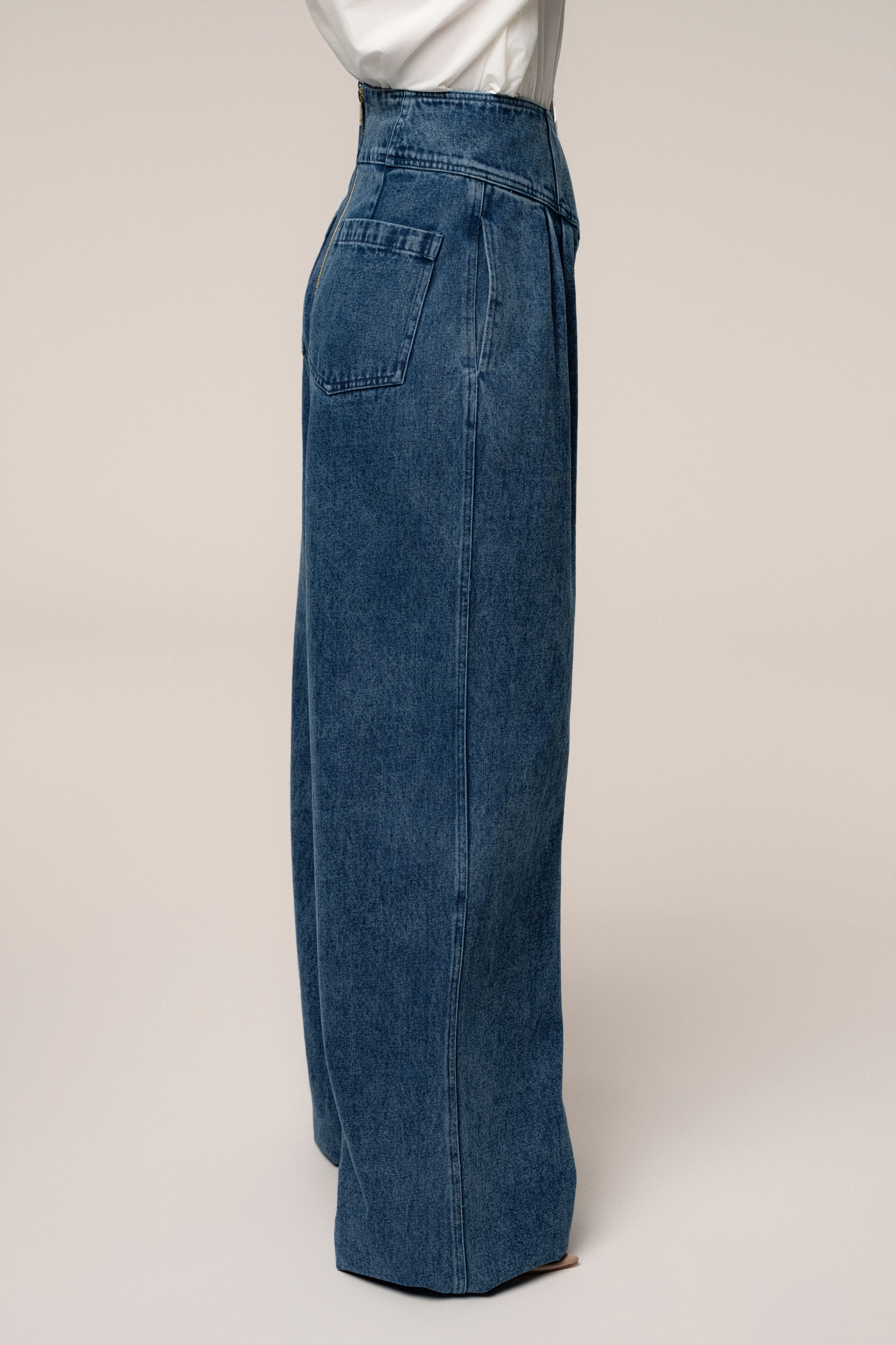 Medium Wash Denim Legacy Pleated Pants - Image 7