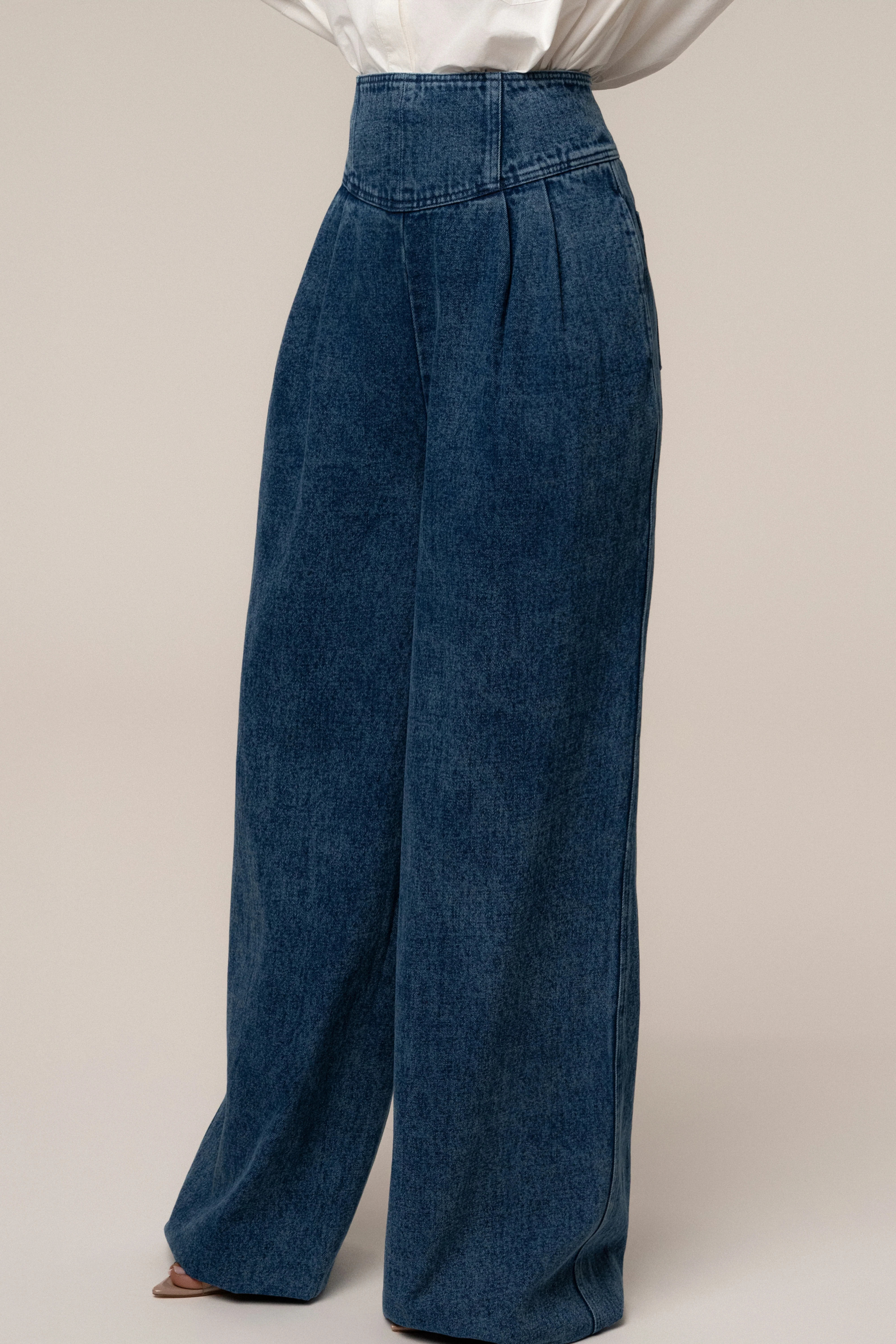 Medium Wash Denim Legacy Pleated Pants - Image 8