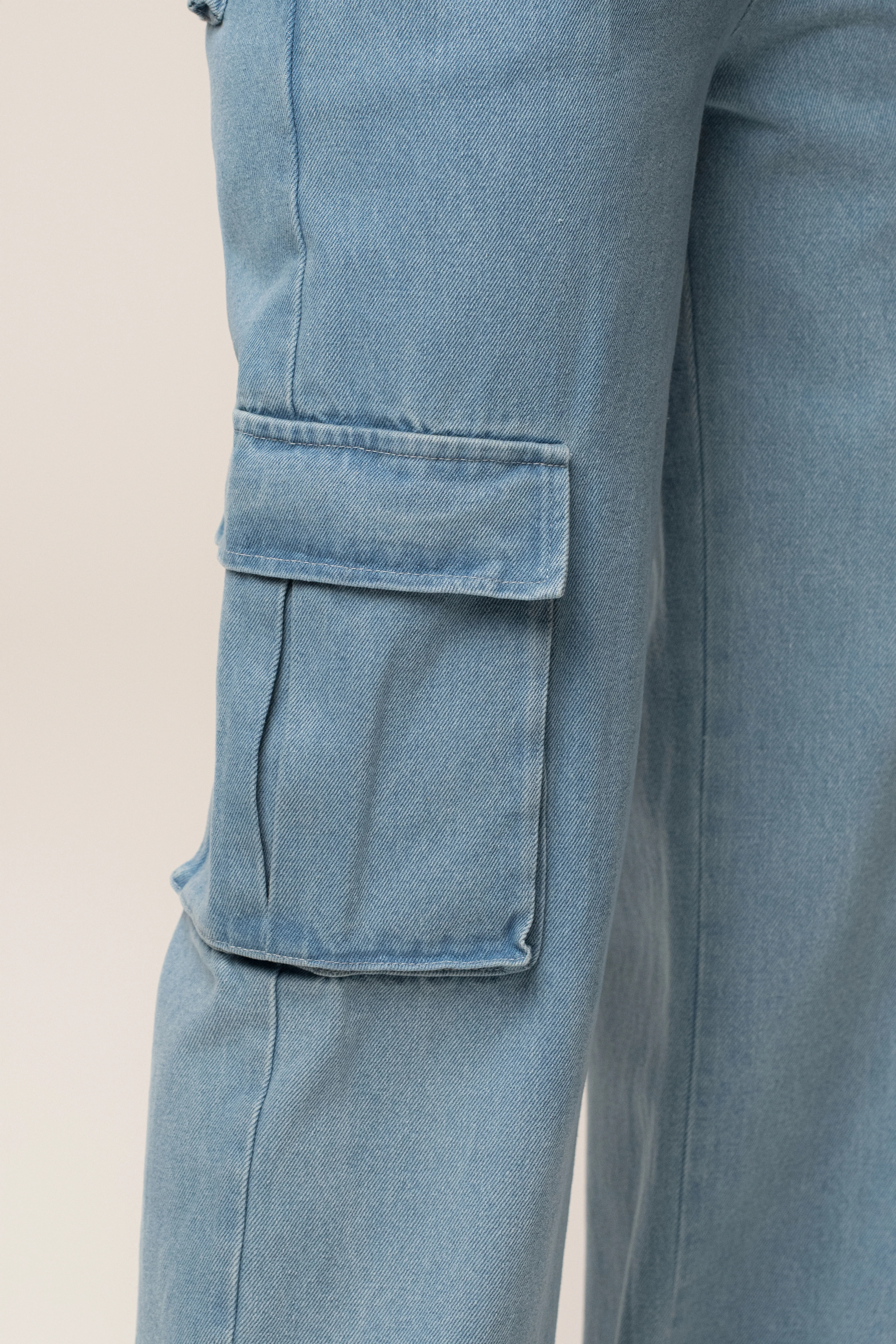 Medium Wash Denim Utility Cargo Pants - Image 11