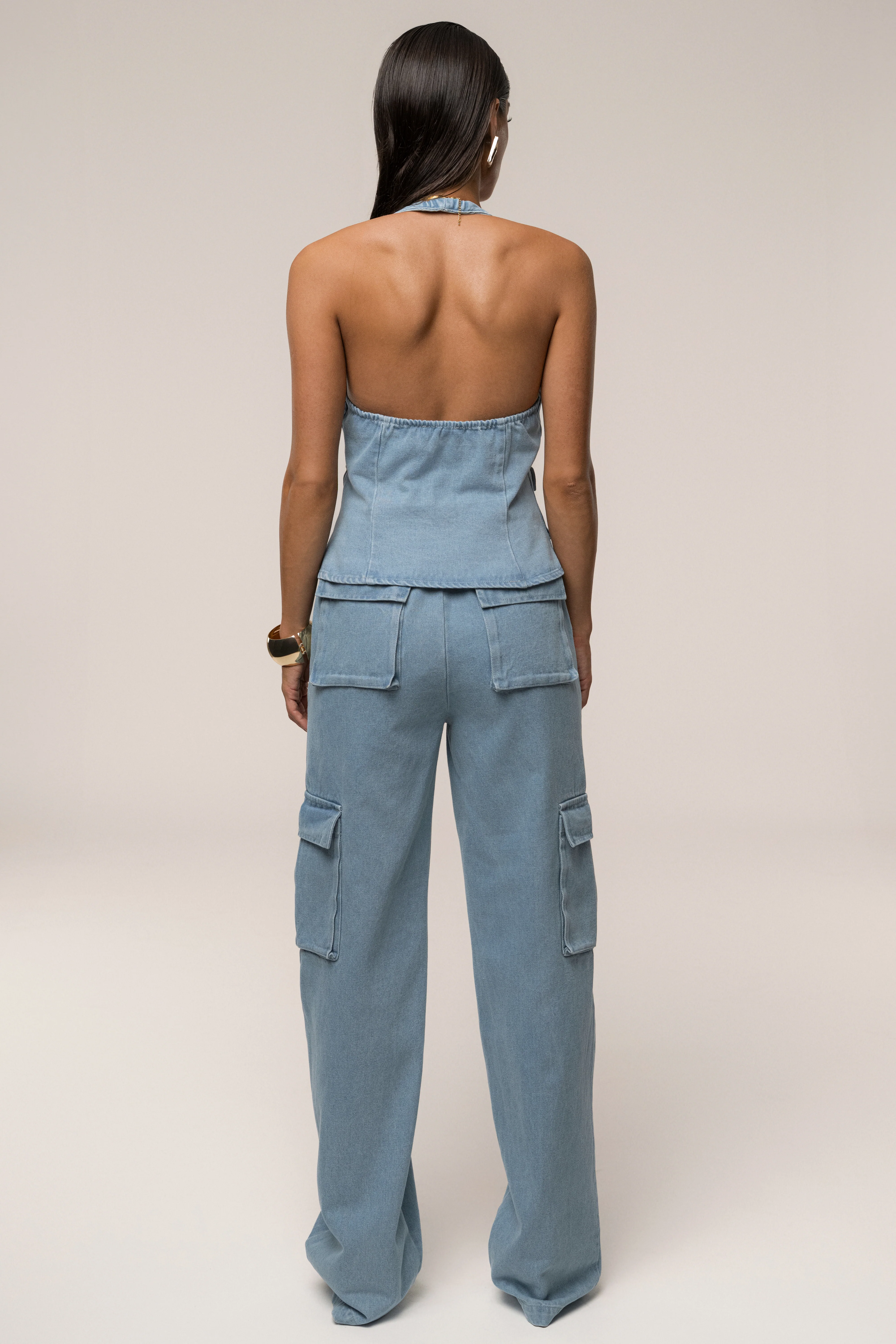 Medium Wash Denim Utility Cargo Pants - Image 12