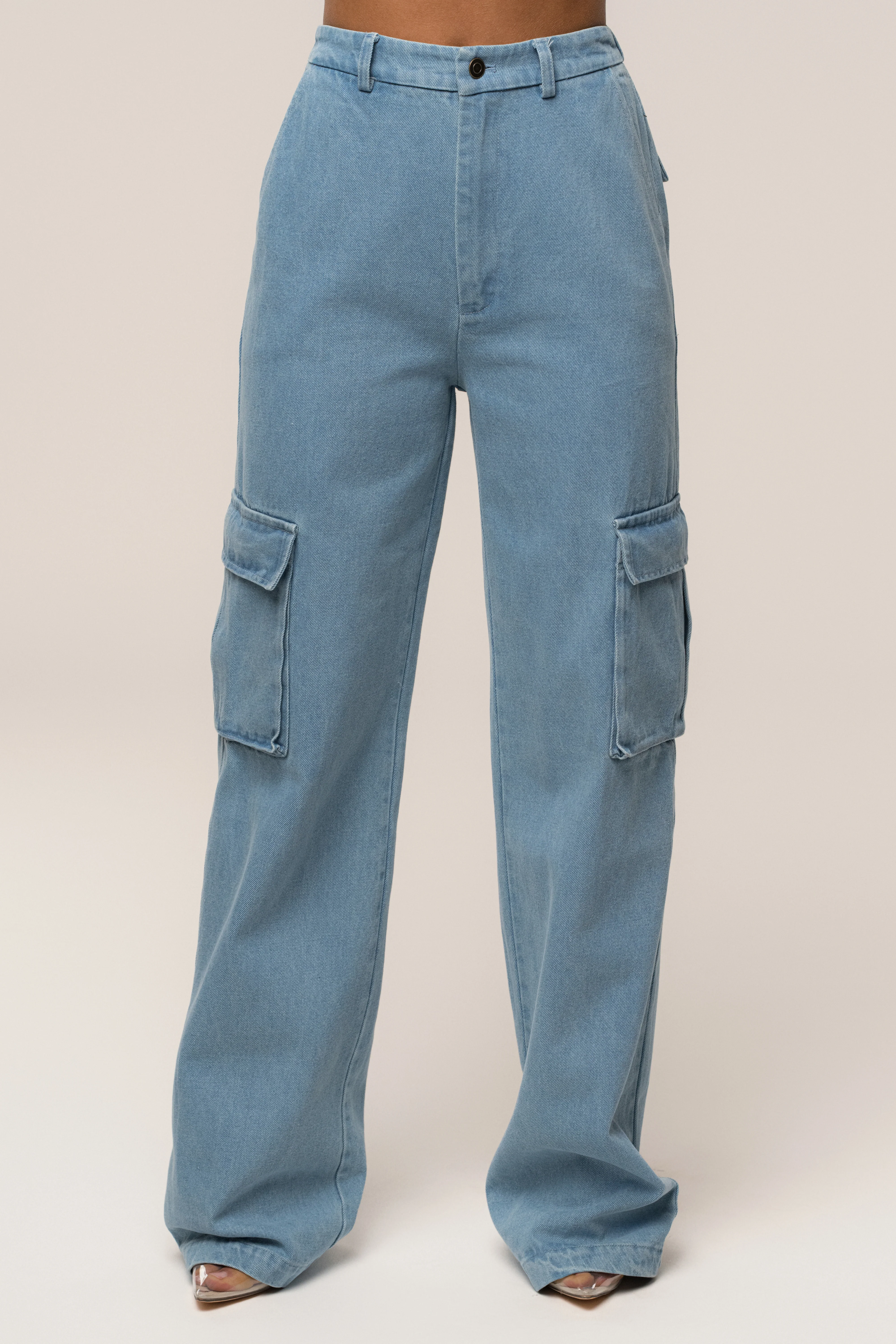 Medium Wash Denim Utility Cargo Pants - Image 3
