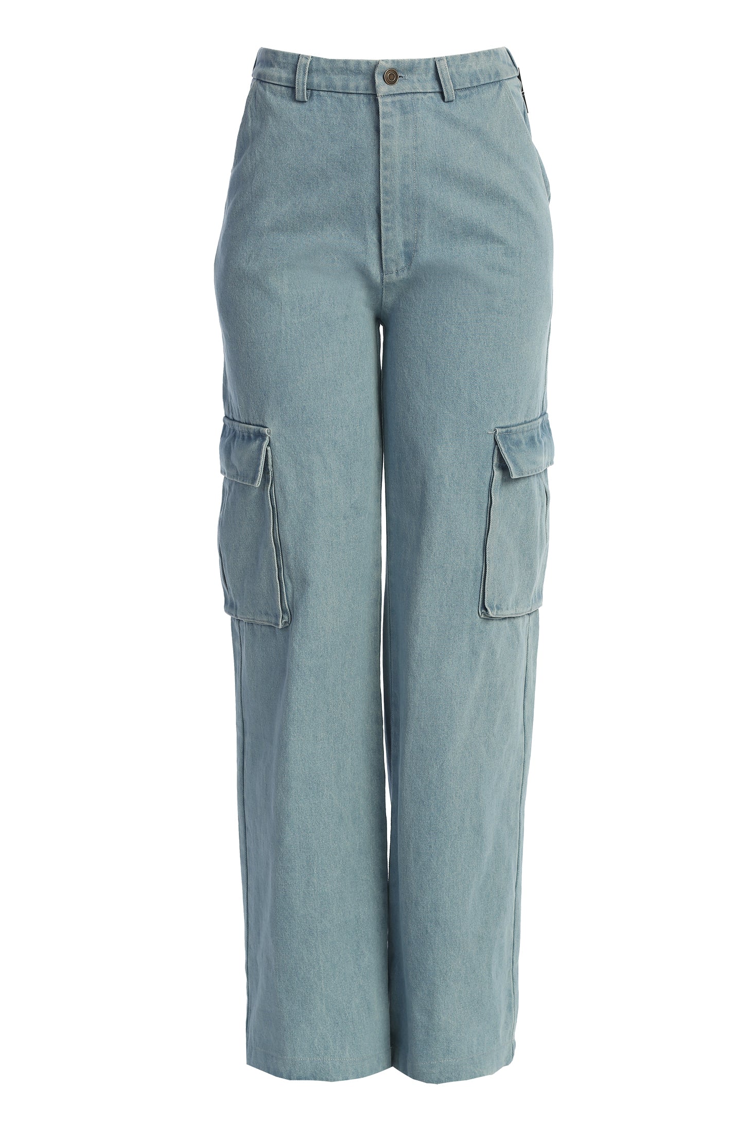 Medium Wash Denim Utility Cargo Pants - Image 4