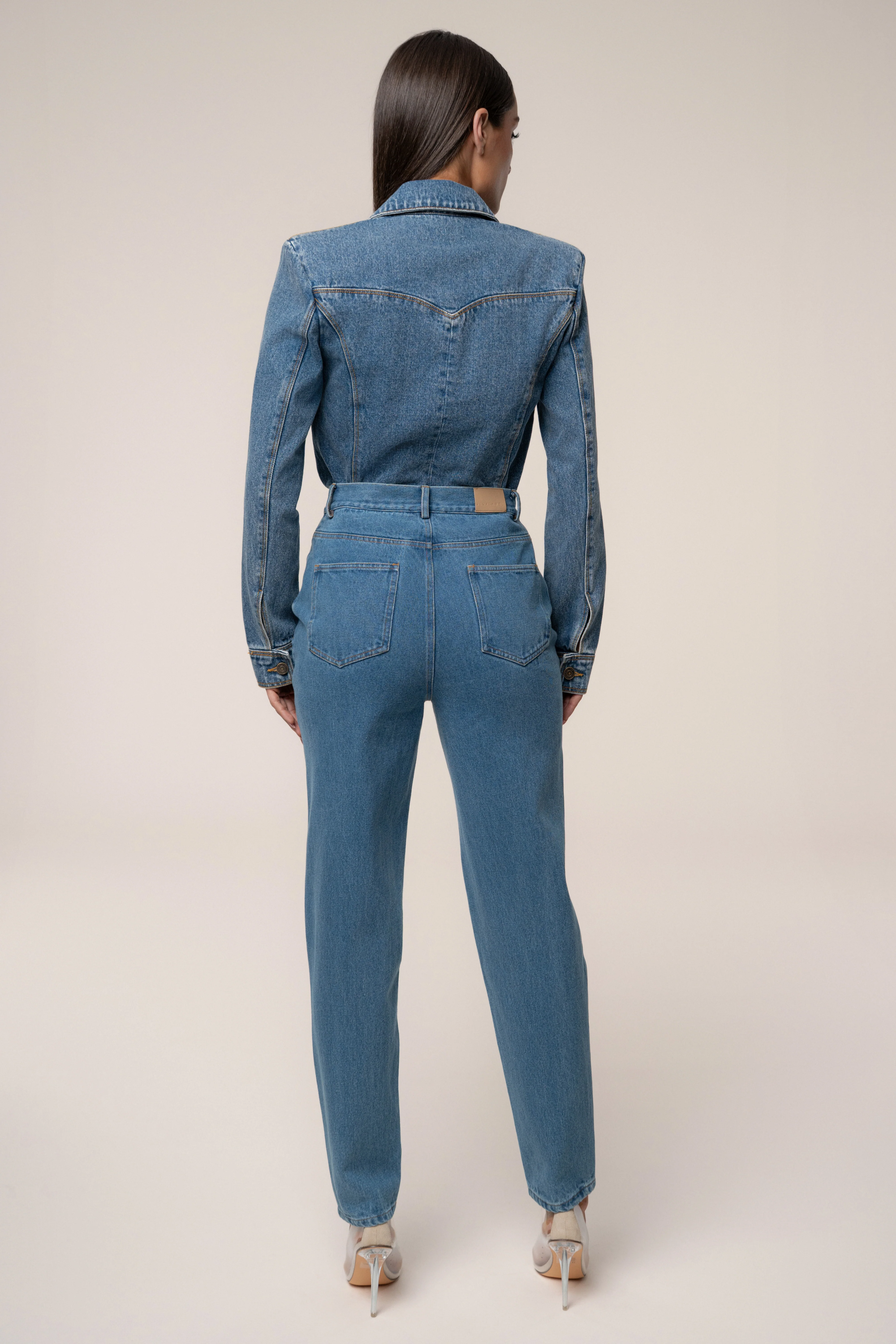 Medium Wash Dominica Structured Denim Bodysuit - Image 13